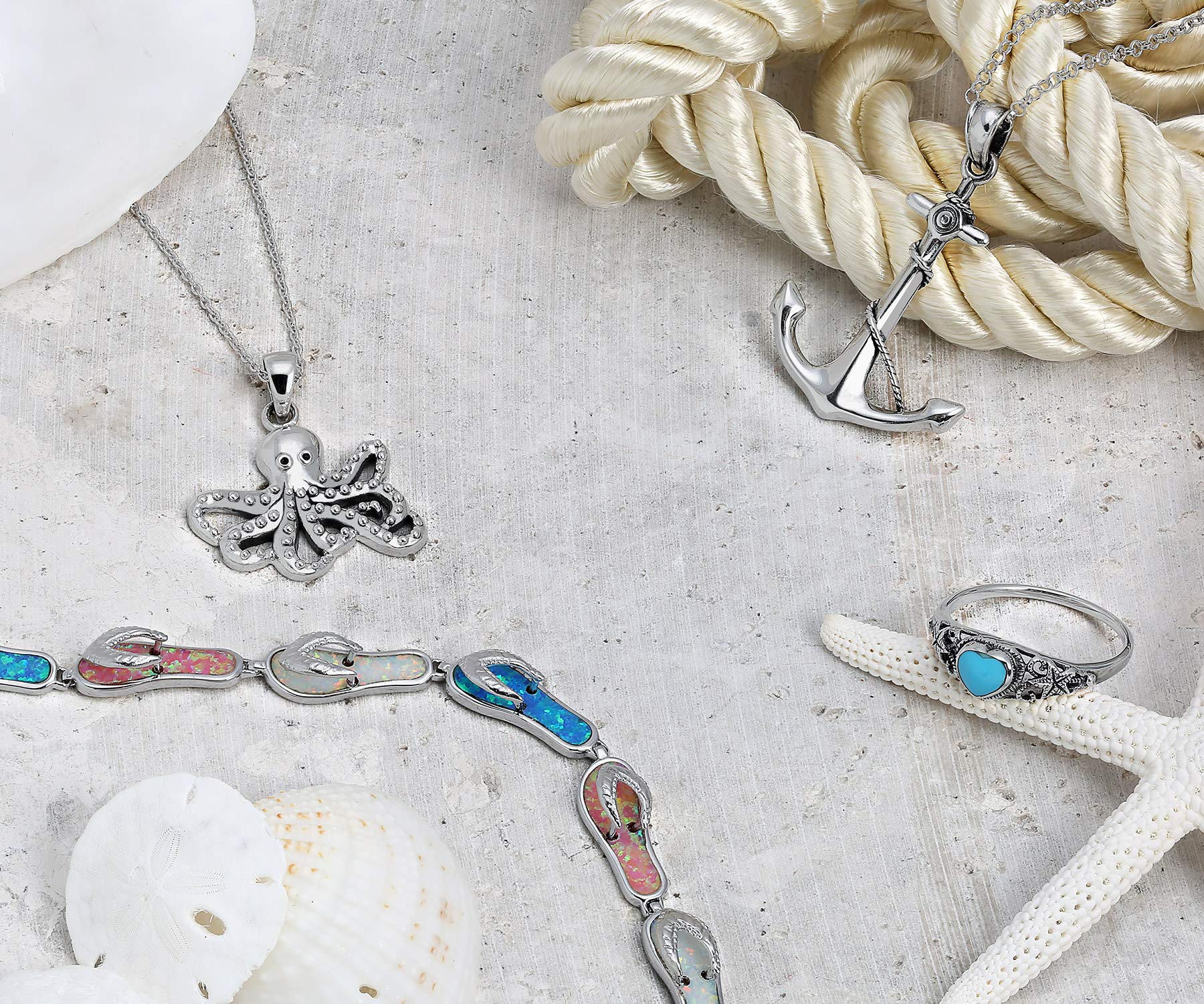 Bling Jewelry Nauticol Tropical Vacation Unisex Sailor Ship Boat Rope Anchor Collana Per Le Donne Per Gli Uomini .925 Sterling Silver 1.5 Inch