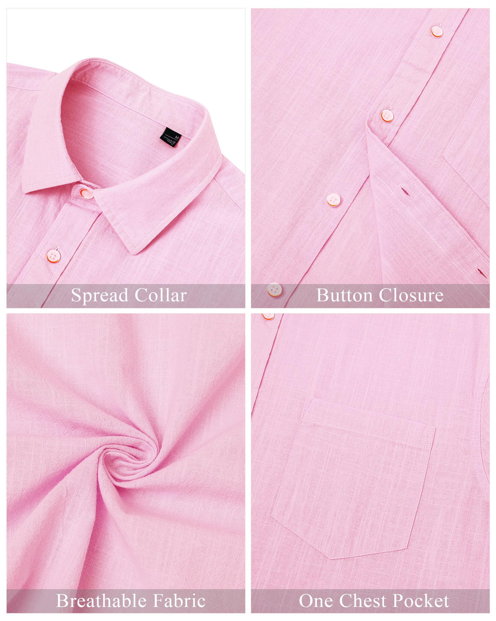 J.VER Chemise boutonnée en lin et coton pour homme - Légère et décontractée - Pour mariage - Haut d'été à manches longues avec poche