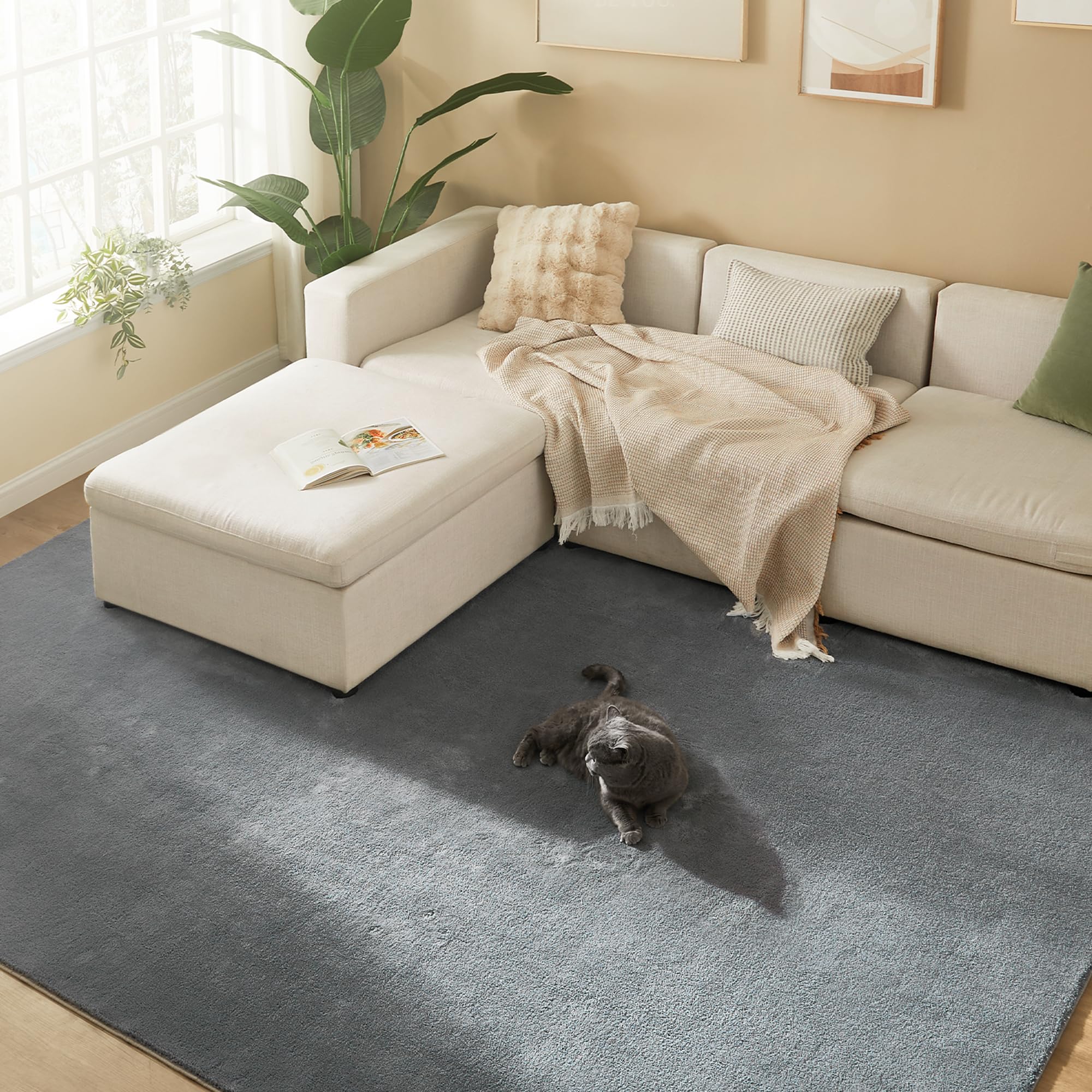 SONGMICS Teppich, 200 x 290 cm, Wohnzimmerteppich, Rutschfester Teppich, Dekoration, für Wohnzimmer, Schlafzimmer, maschinenwaschbar, modern, Taubengrau TAR014G01