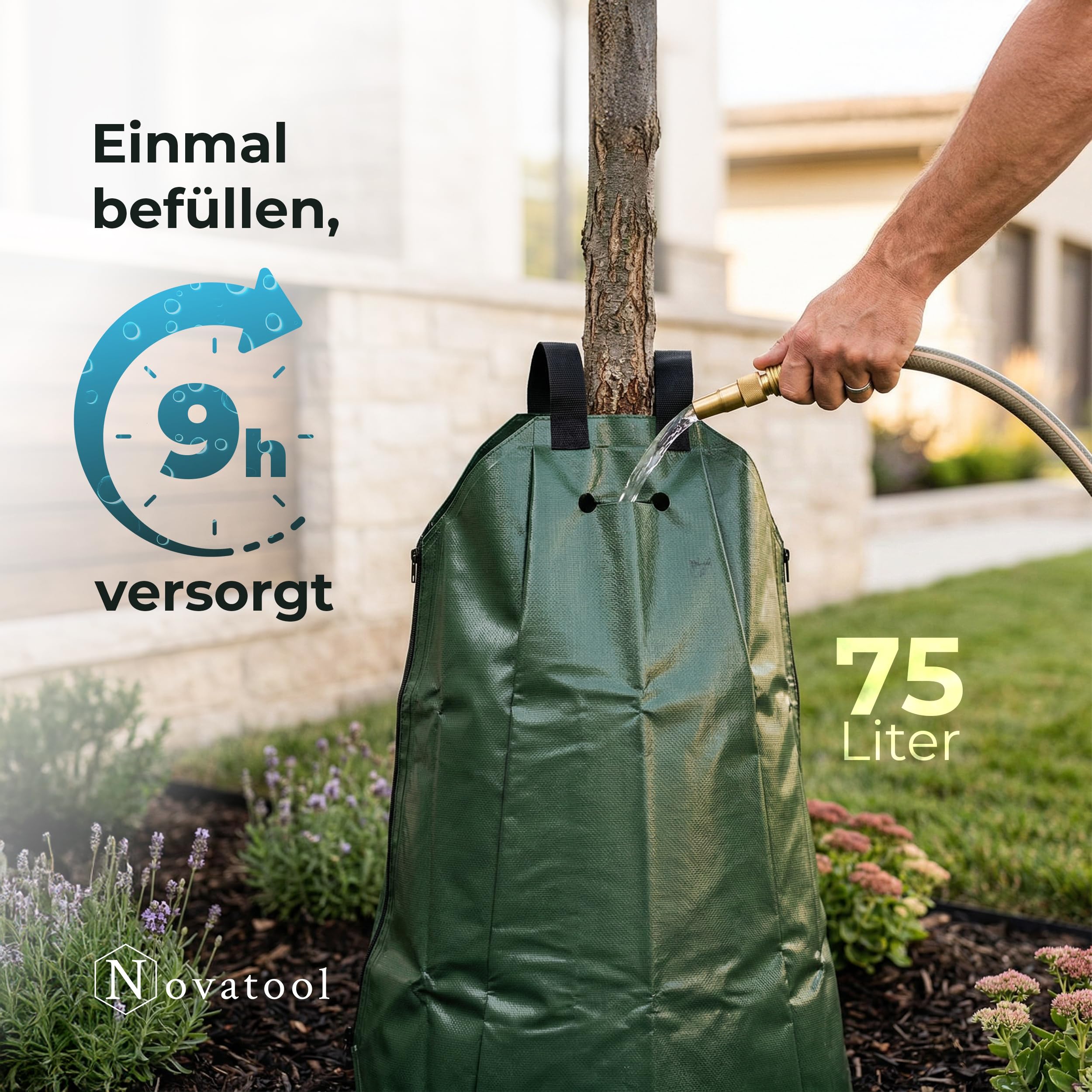 Novatool 3 x worki do nawadniania drzew, 75 l, zielone, worki do nawadniania, worki na wodę, z wytrzymałego PCW