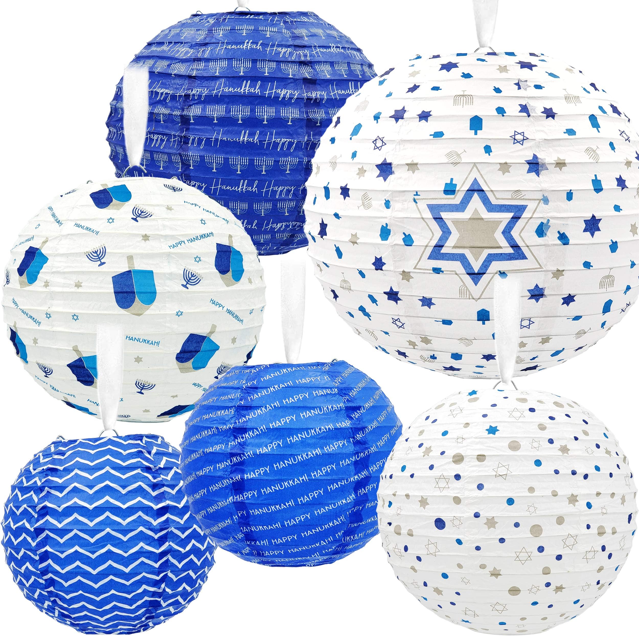 The Dreidel Company Hanukkah Hanging Ball Lanterns Ornaments 6 Piece, Hanukkah Decorations (Single)