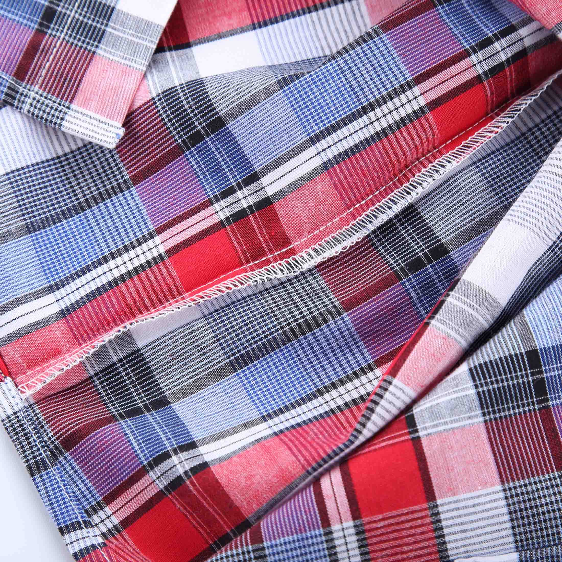 Bienzoe Garçon Coton Plaid Roll-up Manche Chemises