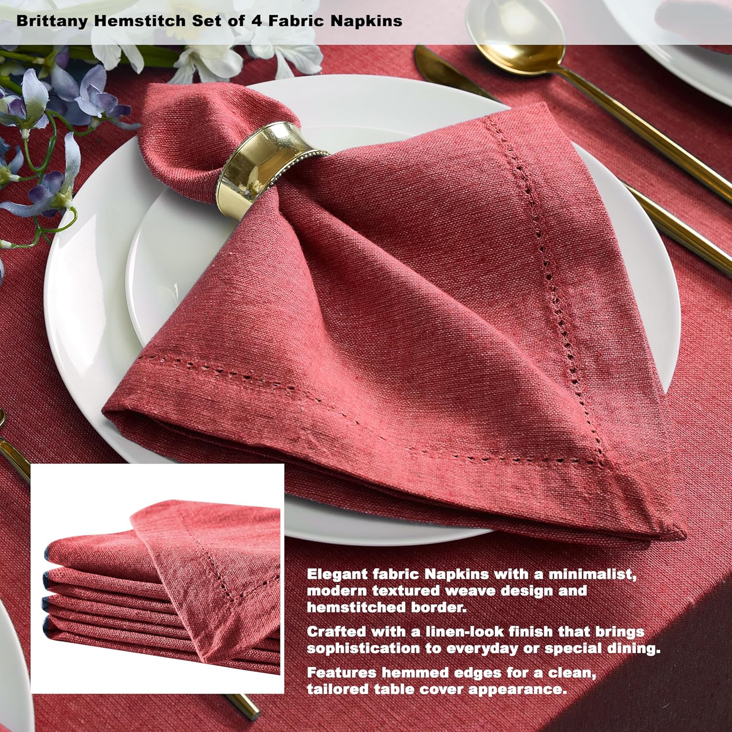 Home Bargains Plus Brittany Hemstitch Wine 70 Inch Cotton Tablecloth – Round Fabric Table Cover, Solid Color, Machine Washable, for Indoor and Outdoor Dining