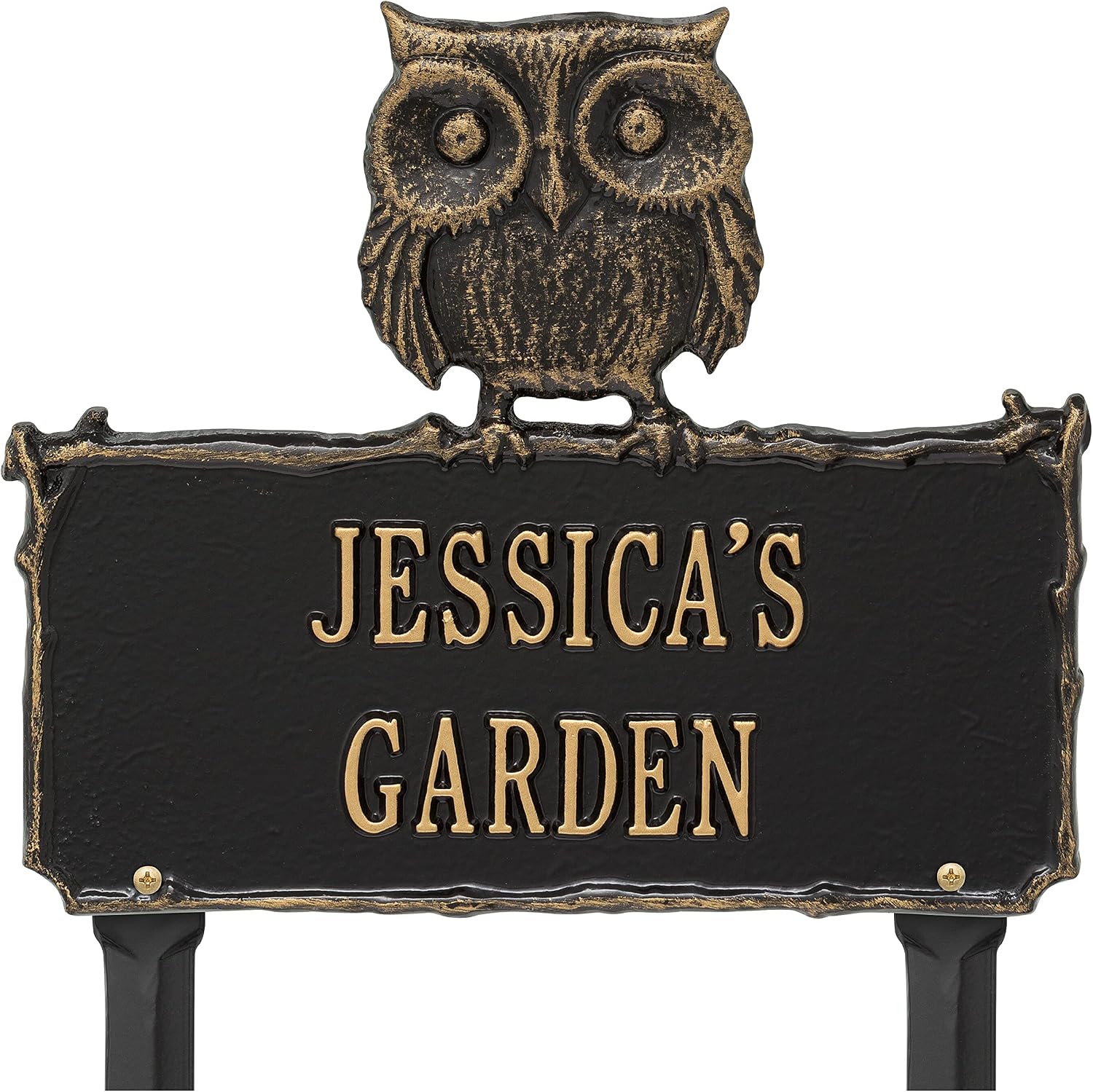 Whitehall Personalized Cast Metal Yard Plaque - Owl Garden Lawn sign. Made in the USA.