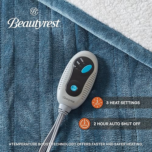 Miniatura 5 de Beautyrest Manta térmica, manta eléctrica, suave, cálida y reversible, manta térmica Sherpa para oficina, sofá, 3 ajustes de calor, apagado