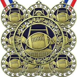 Misdary 12 Pack Sports Award Medals with Neck Ribbons Participation Trophies for Kids Metal Awards Party Favors for Sports Competitions Celebration Gift (Football)