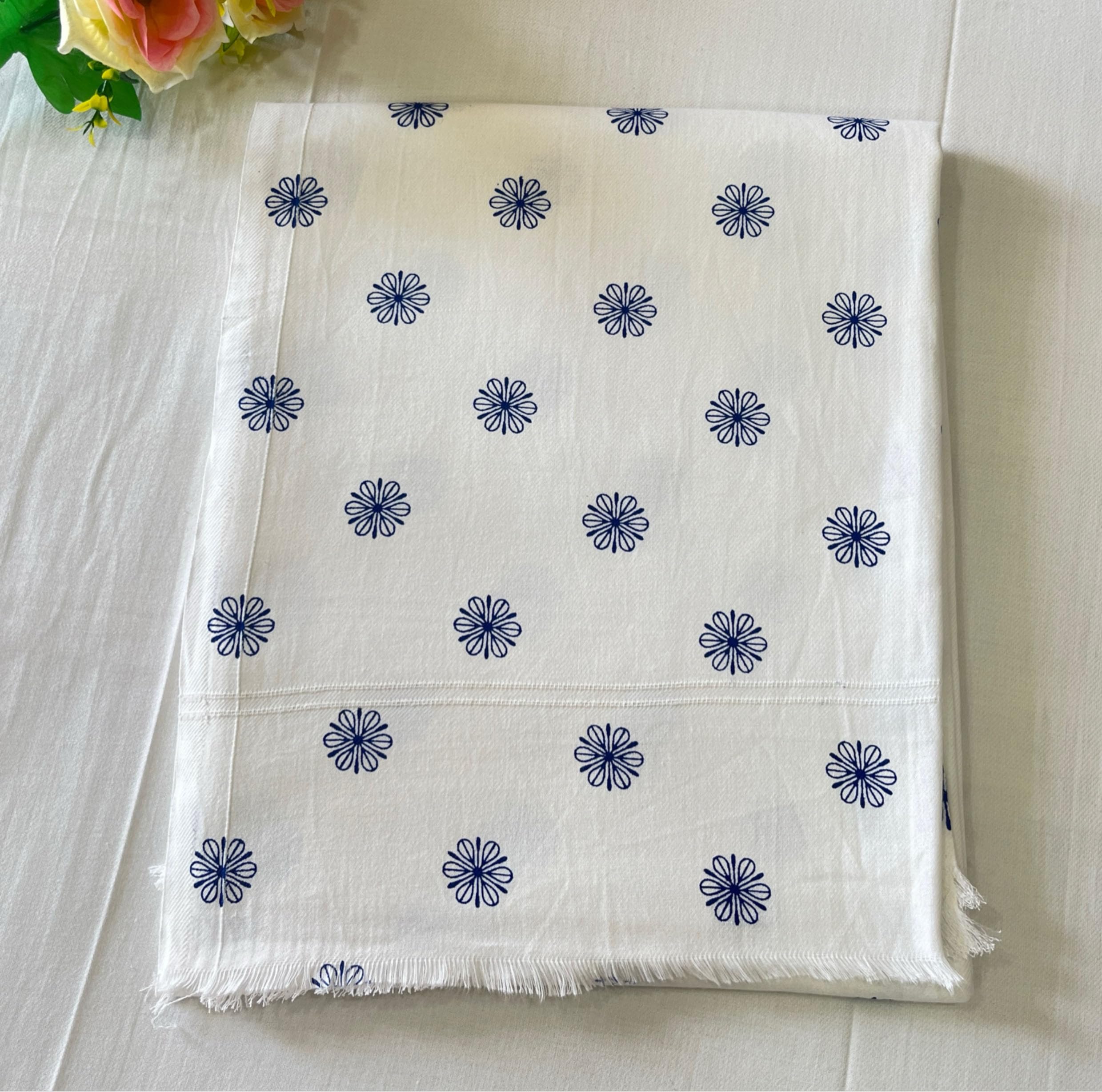 Craft Ventures 100% Cotton Soft Beautiful Printed Pure Handloom/Odhne Wali Chaddar Single Bed Size(255 cm x 150 cm) - Summer AC Blanket | Khes | Dohar | Top Sheet | Chadar (Blue&White)-image-49
