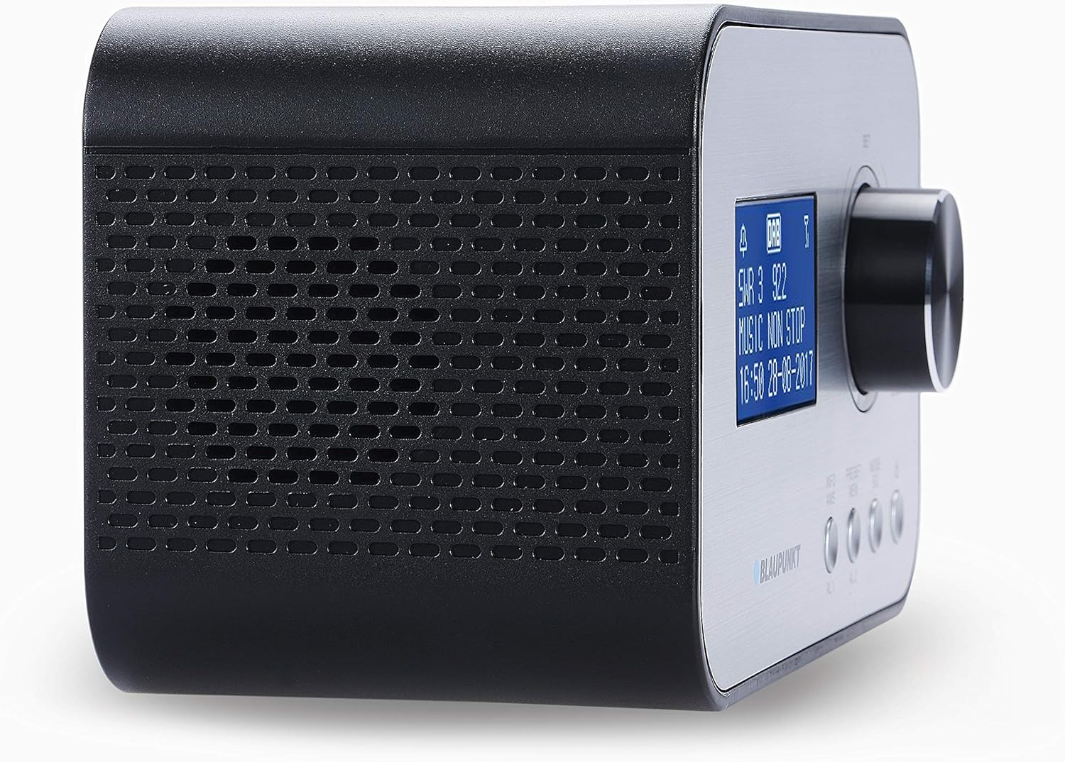 Алдыңкы жана каптал view of BLAUPUNKT CLRD 30 clock radio showing display and control knob