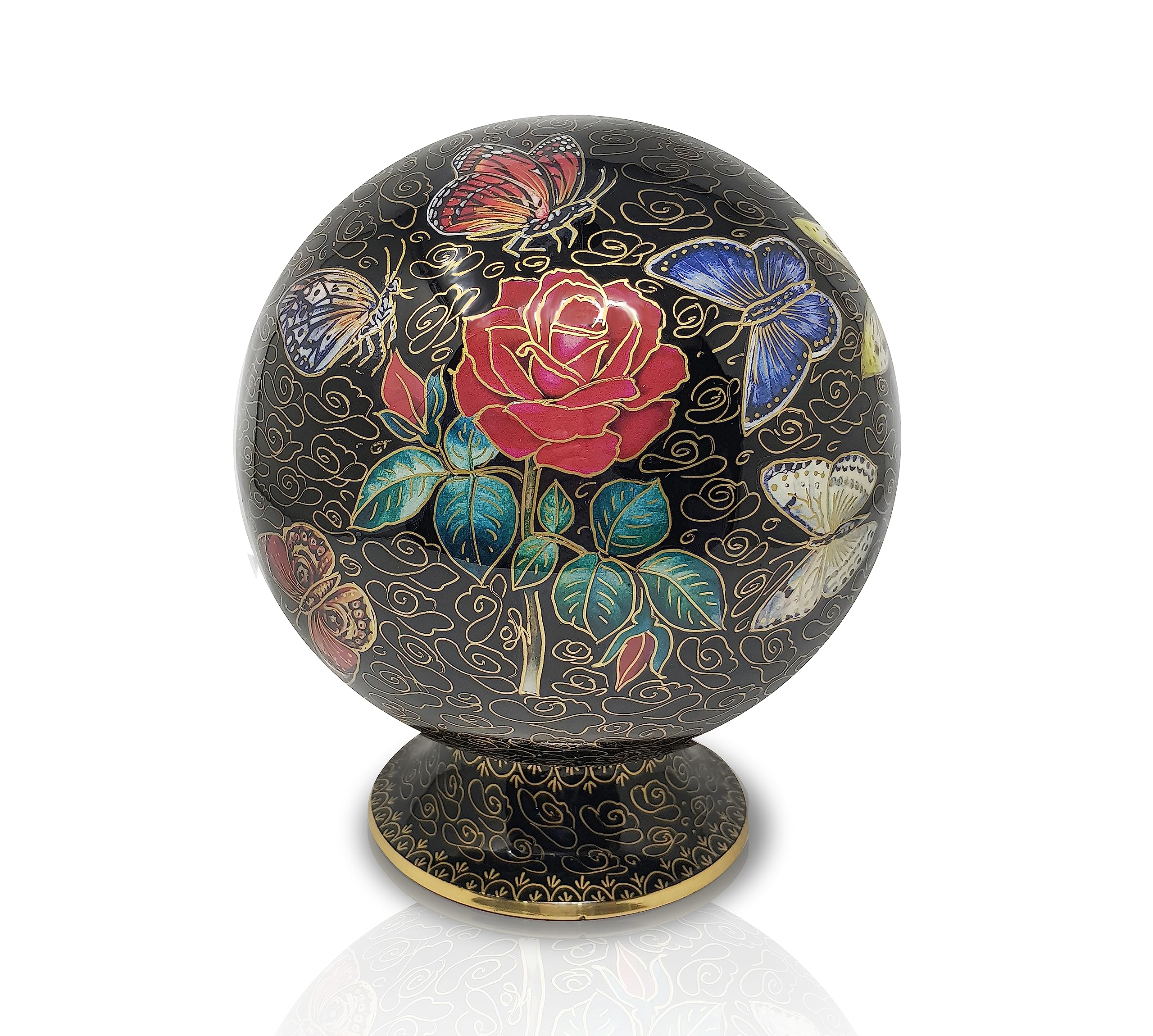 PRECIOUS HANDICRAFT Metal Cremation Urn for Human Ashes Adult Size – Black Hand-Painted Butterfly & Rose Design, Large 24.1 cm Memorial Urn with Secure Lid for Home Display & Tribute (1.68 kg)
