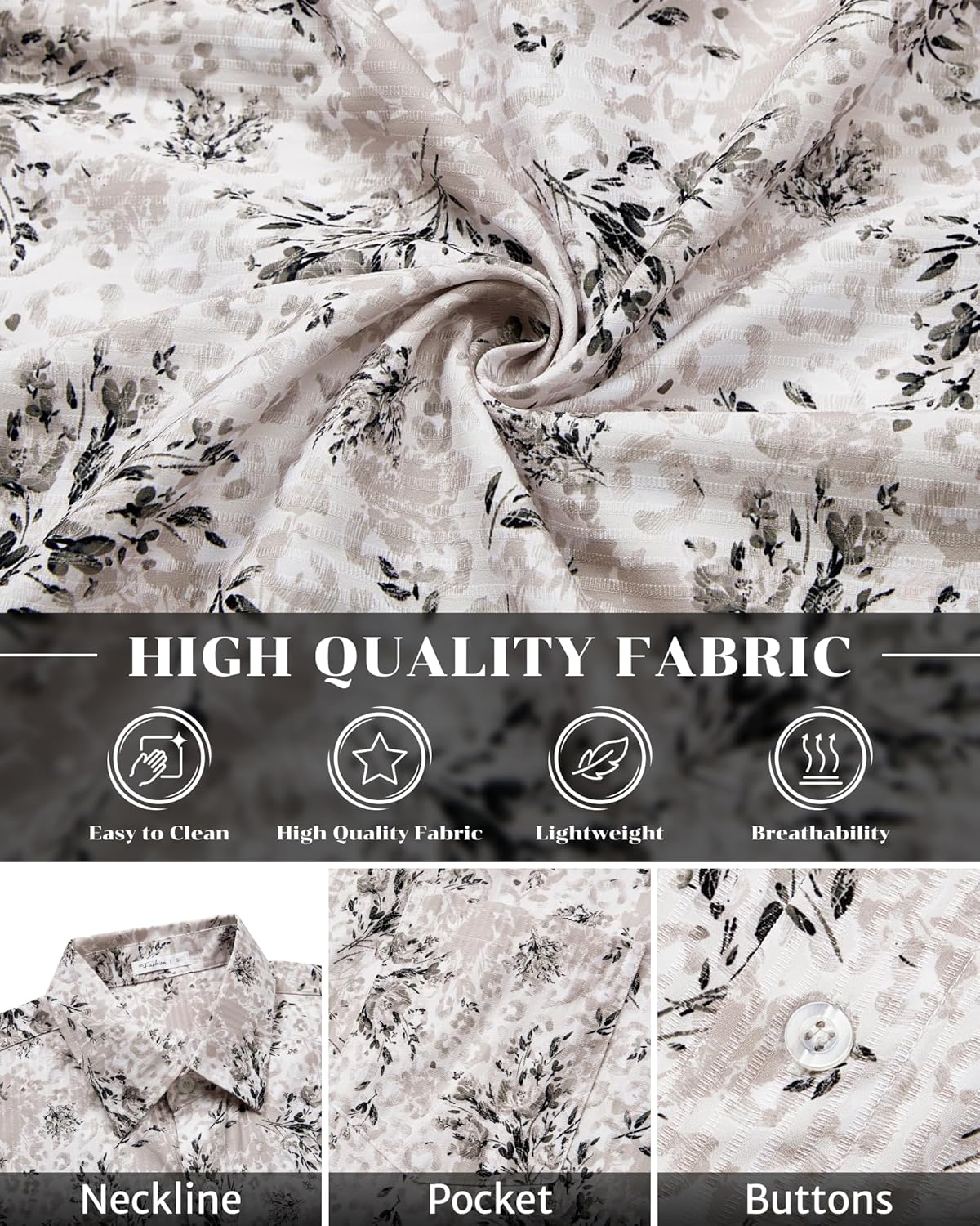 BOJIN Men's Hawaiian Wrinkle Free Floral Short Sleeve Button Down Beach Tropical Shirts with Pocket - Image 5