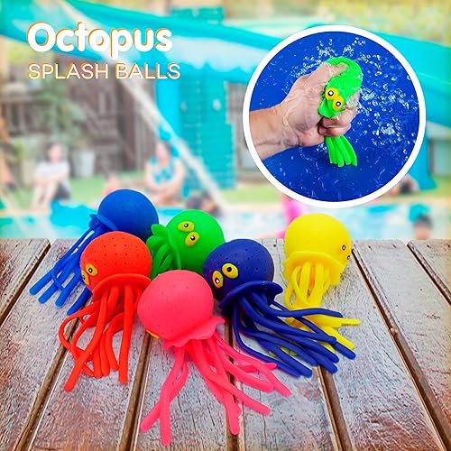 Miniatura 4 de 4E's Novelty Pelotas de agua de pulpo, paquete de 6, juguetes de piscina para niños, sensoriales, absorbentes, bolas de agua para salpicaduras,