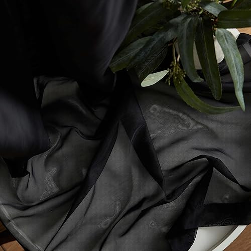 Miniatura 4 de HLC.ME Paneles de cortinas de gasa transparente negra con bolsillo para barra de tratamiento de ventanas para dormitorio y sala de estar (54 x 84