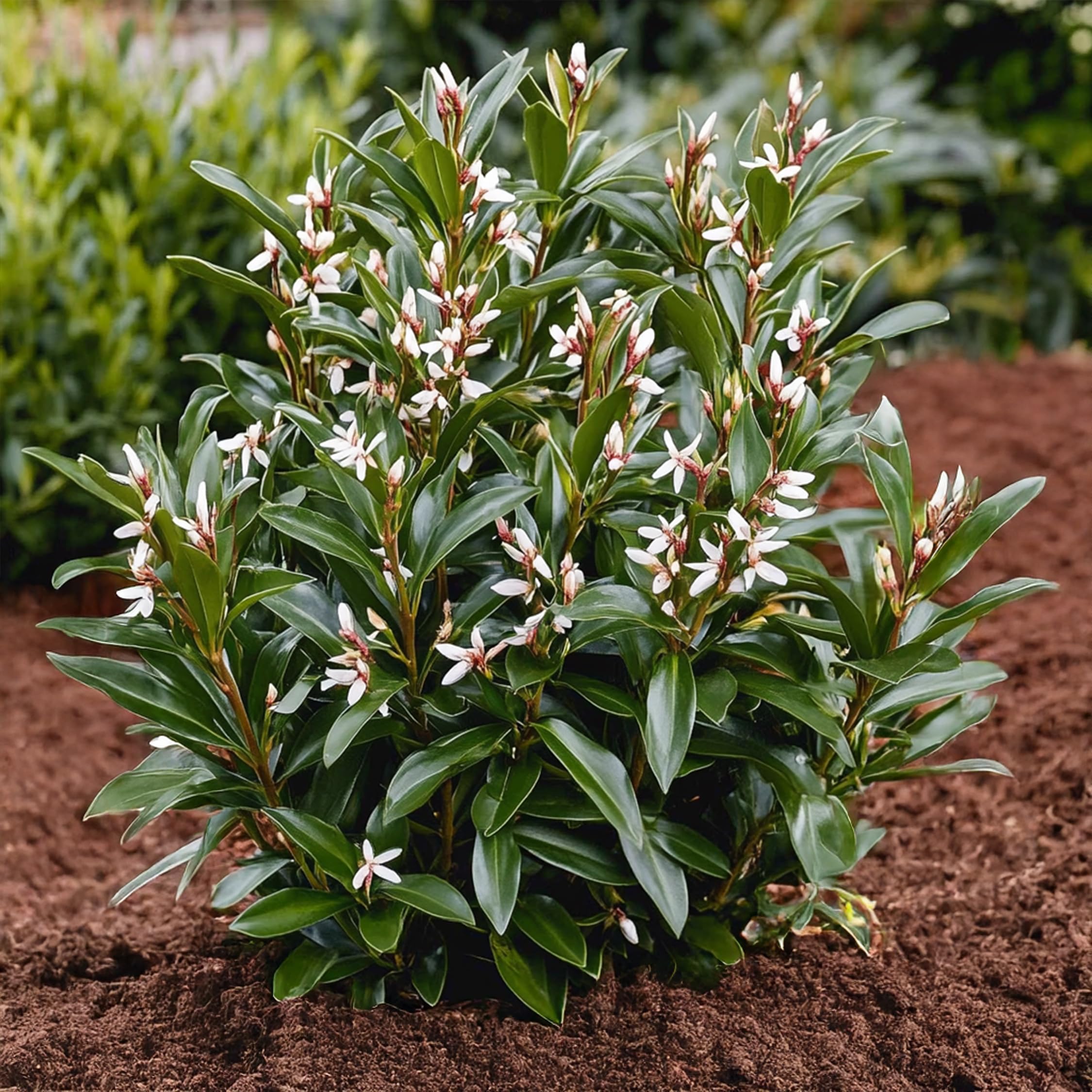 Plant in a Box -Sarcococca Confusa - Set de 2 - Meatberry - Fleurs blanches en hiver - Plante de jardin - Sarcocoque - Pot 17cm - Hauteur 30-40cm