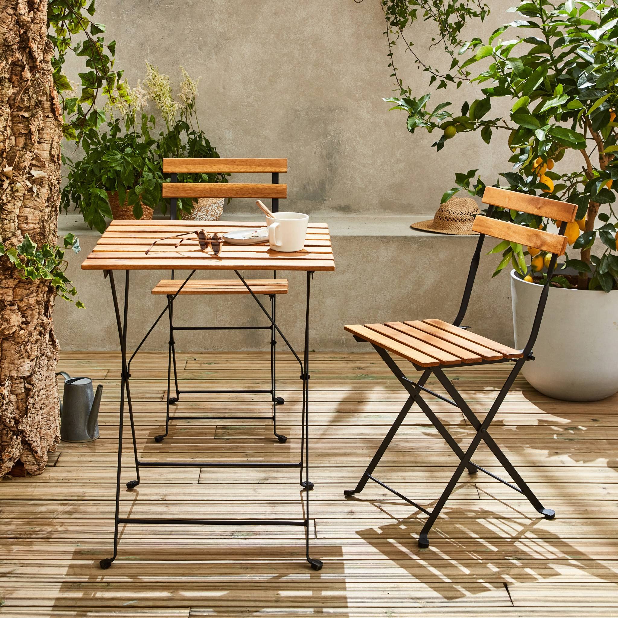 Alice's Garden Table de bistrot pliante bois d'acacia et métal 55 x 54 cm
