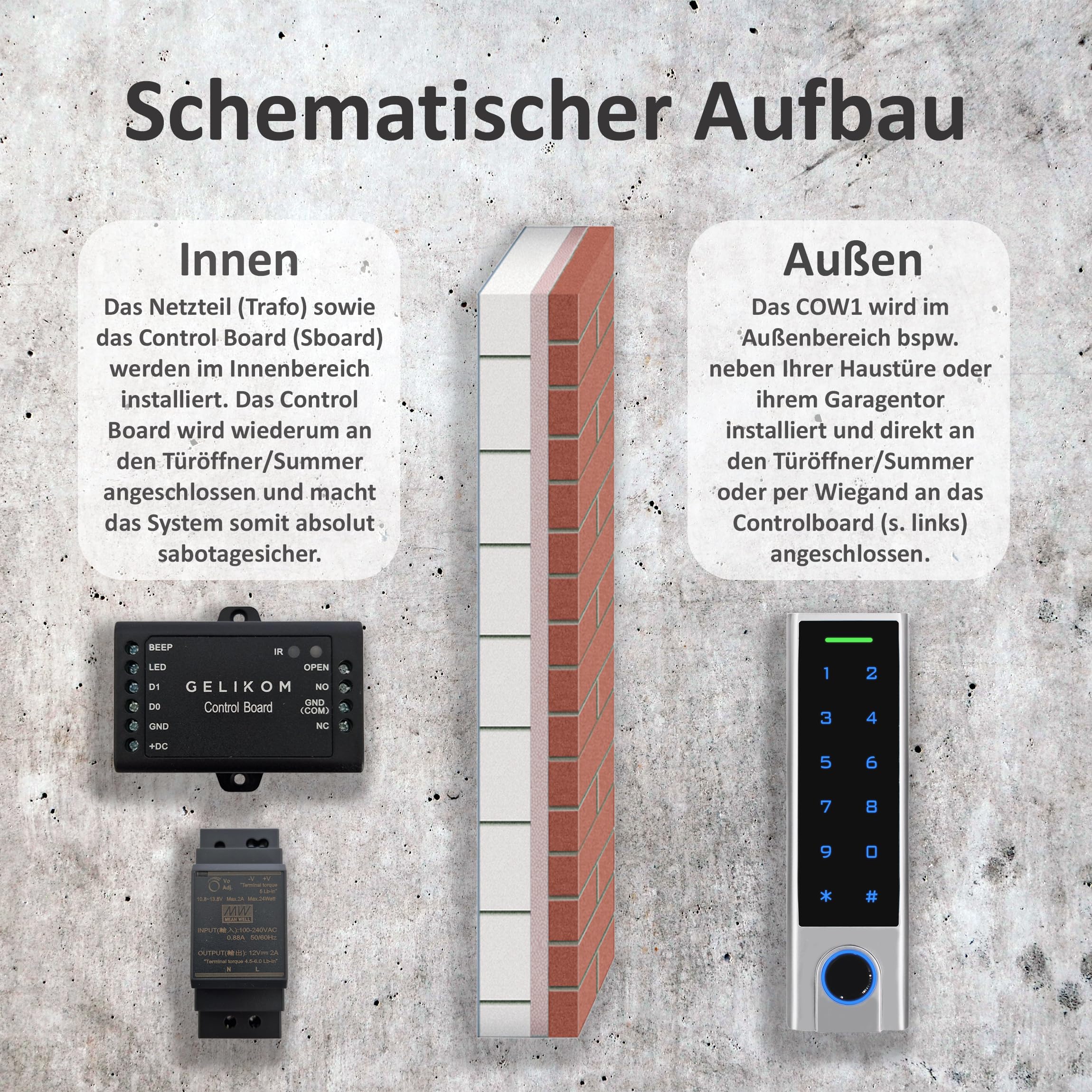 COW1 RFID-, Finger- & PIN Codeschloss (1 Relais + Wiegand) (Codeschloss)