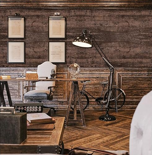 Miniatura 8 de Dimoon Papel tapiz de madera marrón oscuro, papel de contacto de madera marrón, tablón de madera marrón, papel tapiz de despegar y pegar, papel