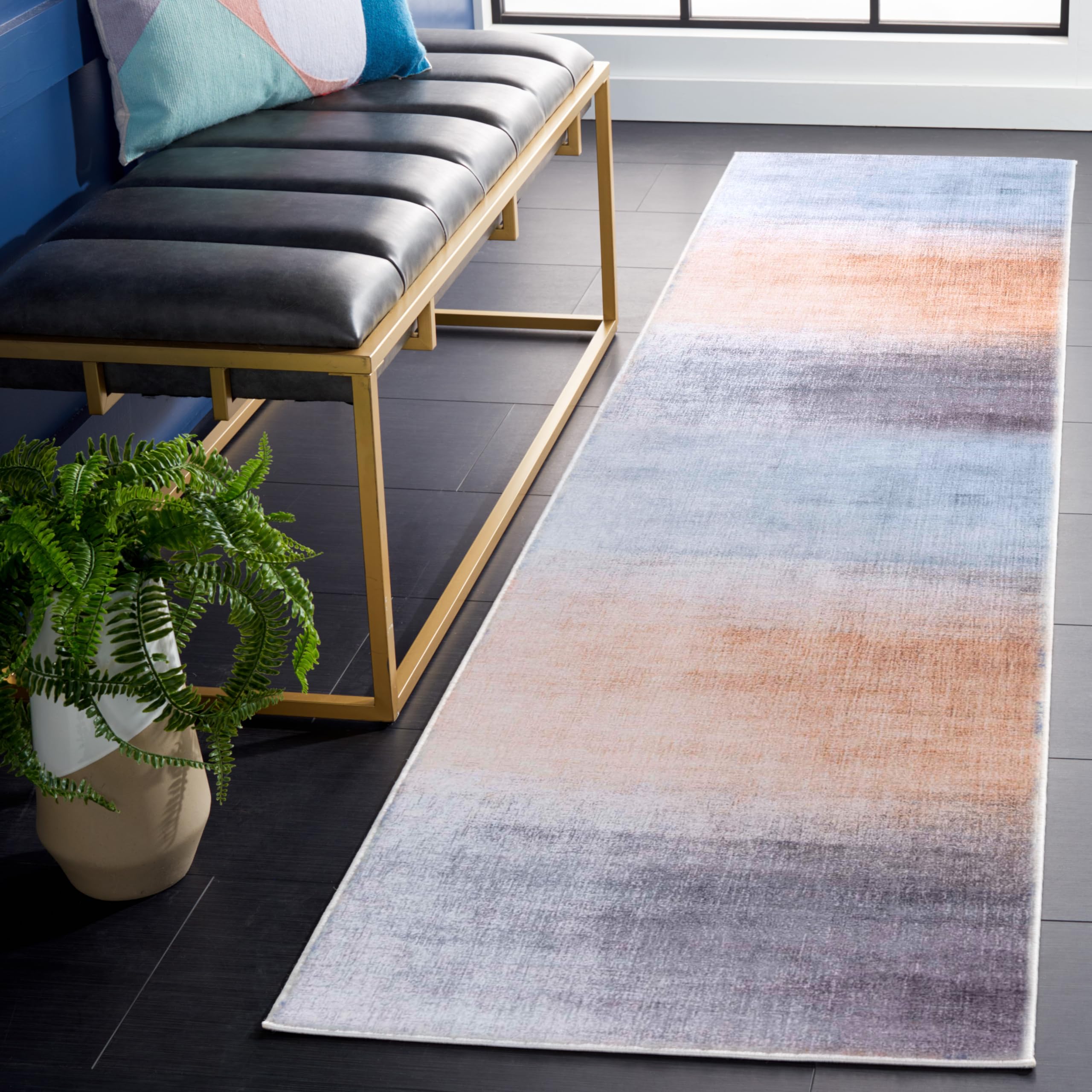 SAFAVIEH Washable Rug Tacoma Collection - 2'6" x 6' Runner, Grey & Rust, Slip Resistant & Easy to Clean, Ideal for Hallway, Foyer, Entryway, Bedroom (
