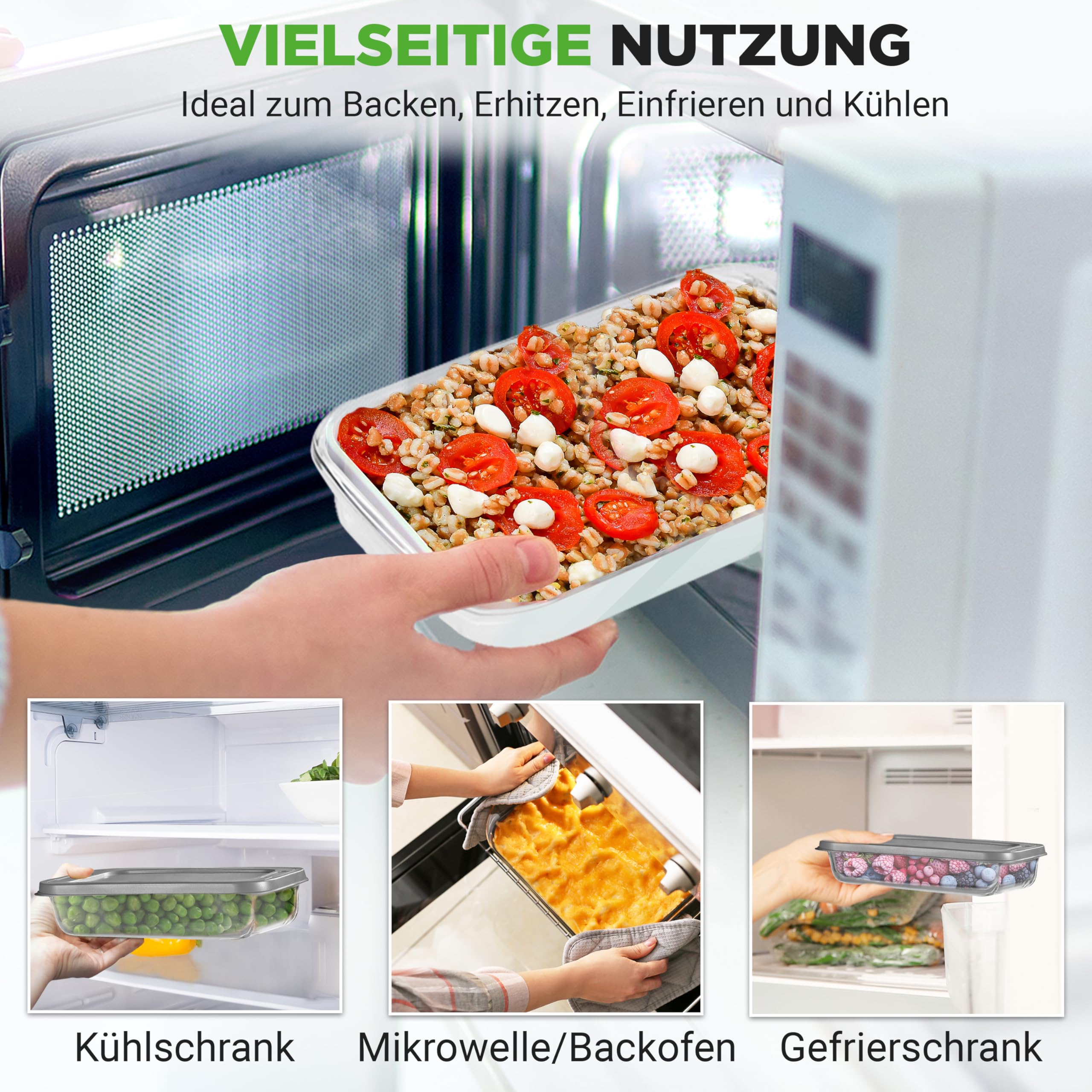 NutriChef Auflaufform mit Deckel Glas 8-teilig – Frischhaltedosen Borosilikatglas Backform Stapelbar Spülmaschinenfest