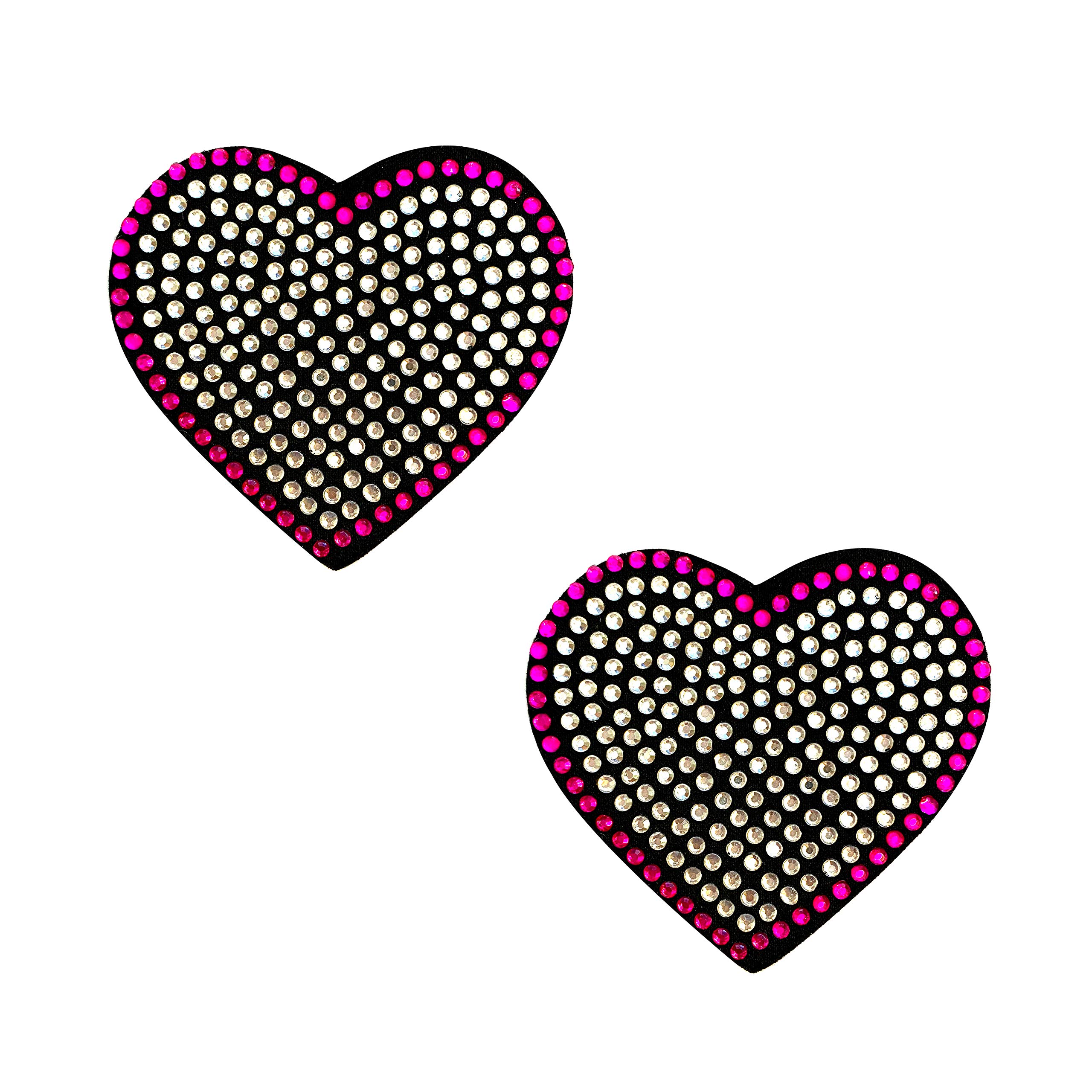 Neva Nude Women's Heart 'N Soul Pink Clear Crystal Black Burlesque Reusable Nipztix Pasties Nipple Covers For Festival, Raves, Lingerie And More, Medical Grade Adhesive, Waterproof And Sweatproof, Made In Usa