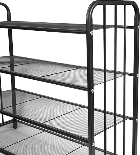 Miniatura 7 de Zapatero negro de 4 niveles para armario, organizador de zapatos de 12 a 16 pares, zapatero de metal independiente para entrada de puerta delantera,
