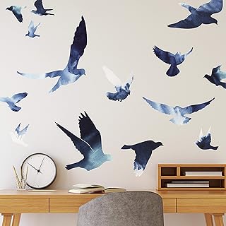 RoomMates RMK4306GM Blue Birds In Flight Peel and Stick Giant Wall Decals