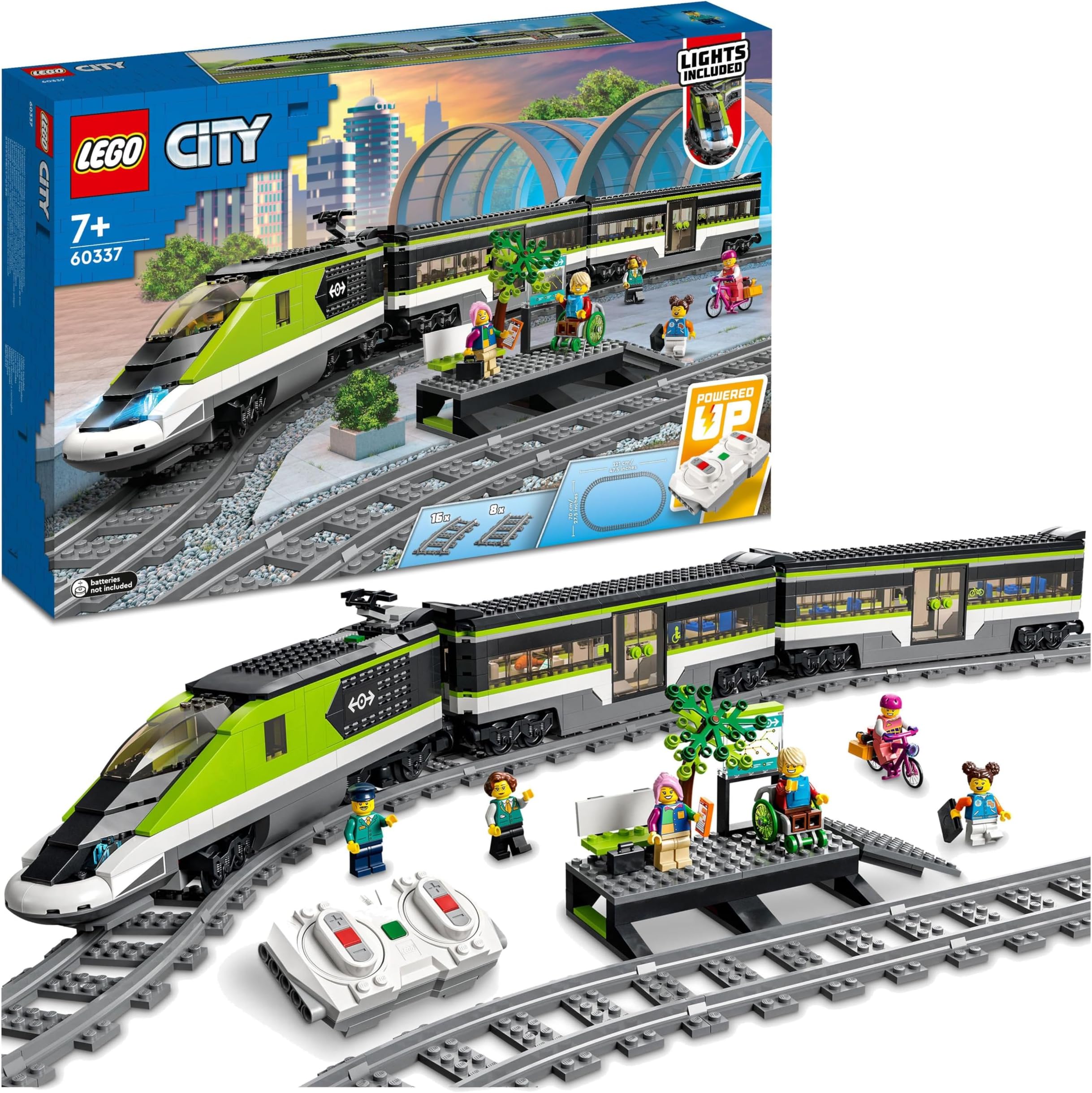 LEGO City Express Passenger Train Set - incl. a Remote Controlled Train Toy with Working Headlights, 2 Coaches, 24 Track Pieces & 6 Minifigures - Gift for 7+ Year Old Boys & Girls - 60337
