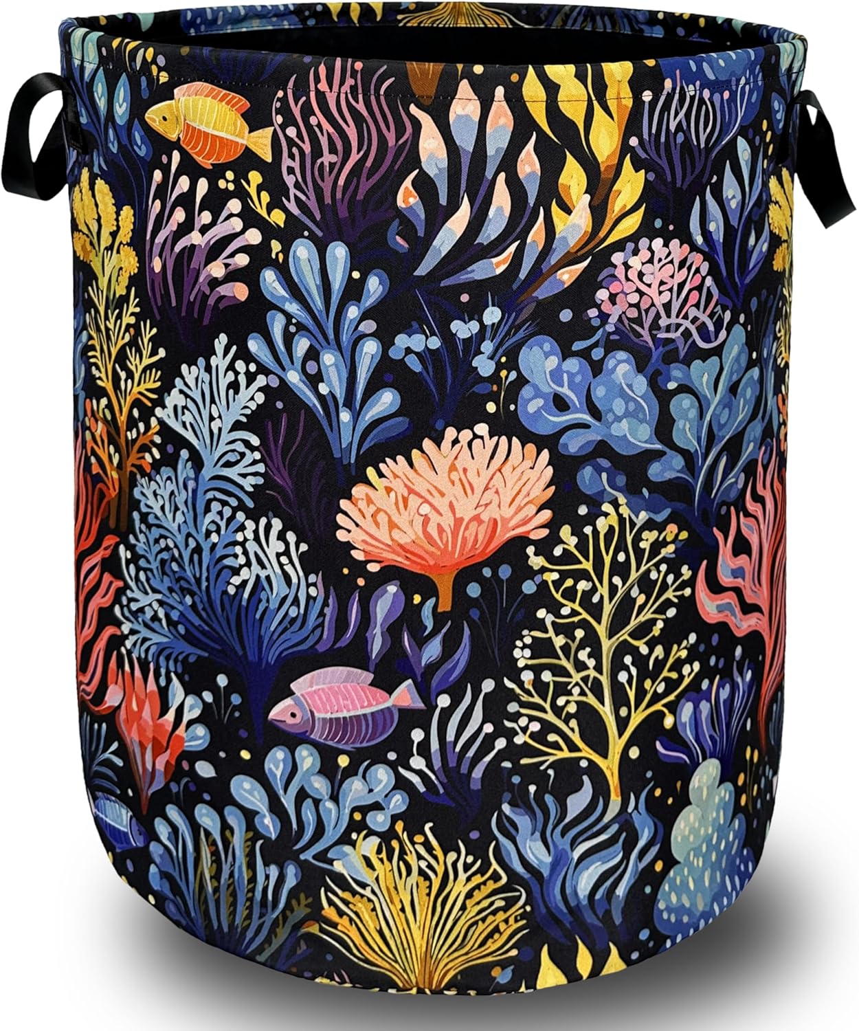 Colorful Coral Laundry Basket Foldable With Handles Tote Bag Oxford Cloth Marine Life Funny Laundry Hamper 18.9" x 16.5" Clothes Storage Bucket Toy Organizer For Bathroom/Laundry/Bedroom