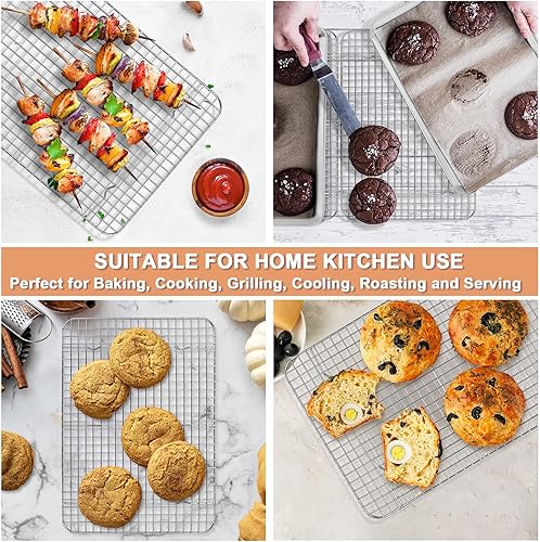 Miniatura 6 de P&P CHEF - Juego de 2 sartenes para horno tostador de 12.5 pulgadas con estante, bandeja para horno tostadora de acero inoxidable con estante de