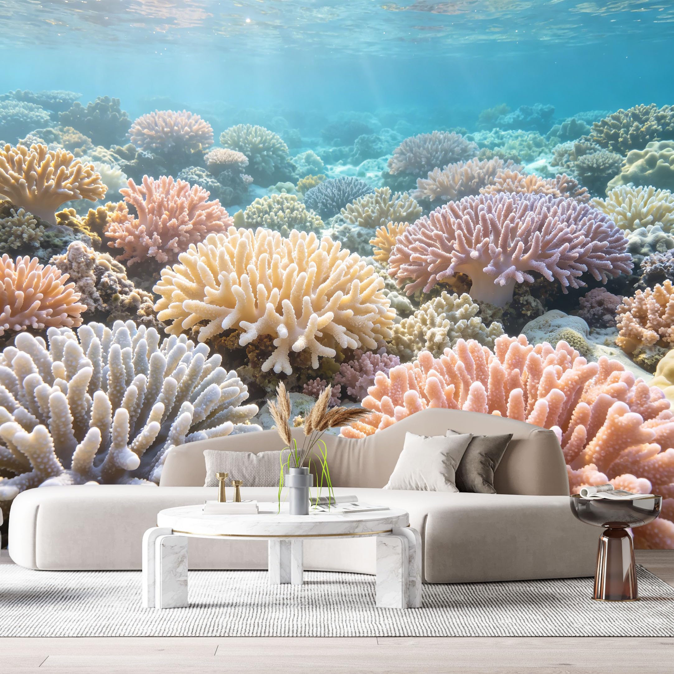 Custom Size Wall Murals Ocean Marine Tropical Coral Reef Underwater Scenery SelfAdhesiveWall Fabric Removable Wallpaper Wall Decor for Living Room Bedroom Bathroom