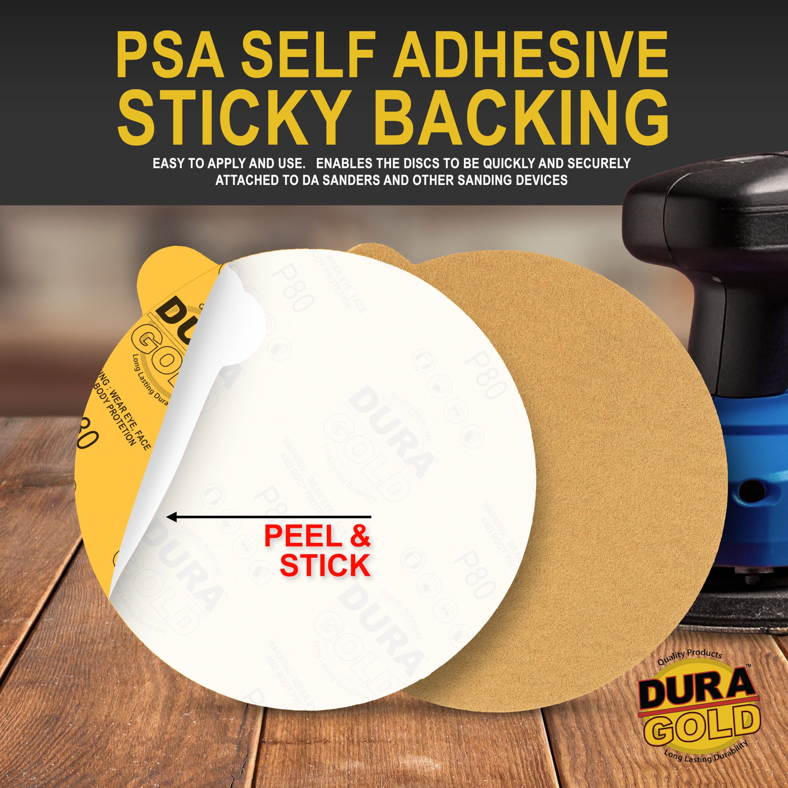 Dura-Gold 6" Gold PSA Sanding Discs - 80 Grit (50 Pack) -3