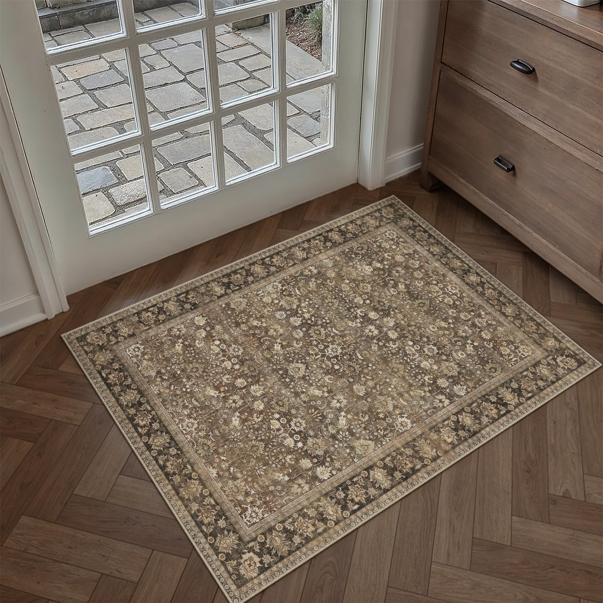 PureCozy Entryway Rug Indoor Door mat, Brown Small Washable Area Rugs Kitchen Bathroom Office Dining Room Mat