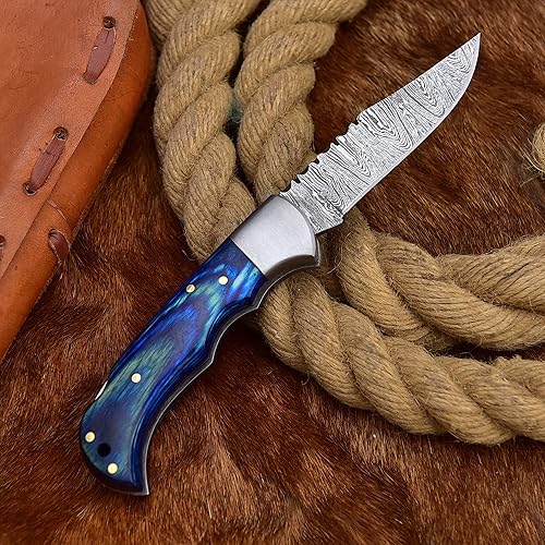 Miniatura 5 de EDC DAMASCUS Navaja de bolsillo hecha a mano de 6.5 pulgadas con bloqueo trasero plegable pequeño para exteriores, camping, senderismo, hecho de