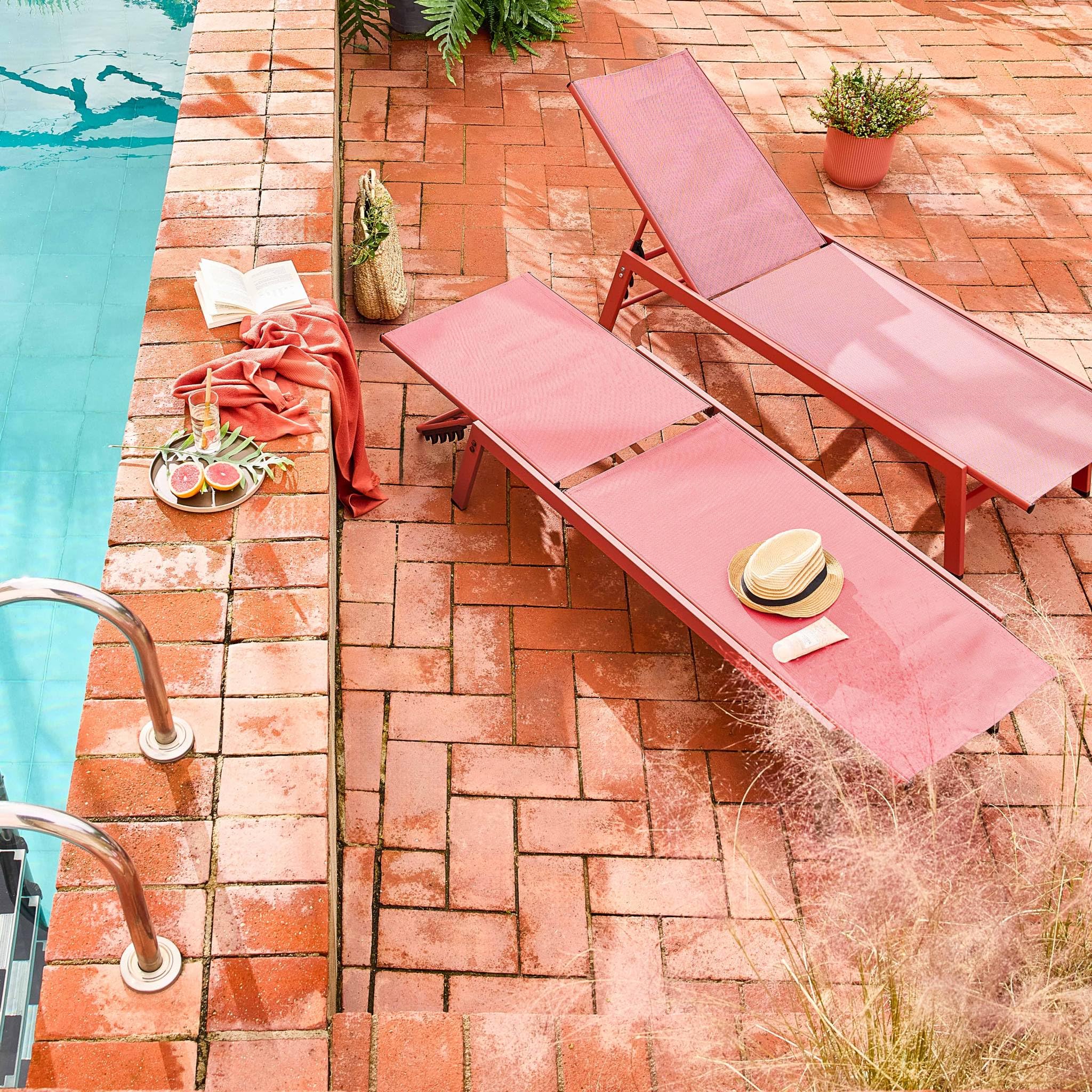 Set 2 lettini prendisole in acciaio multiposizione Terracotta - 155x59x106 cm