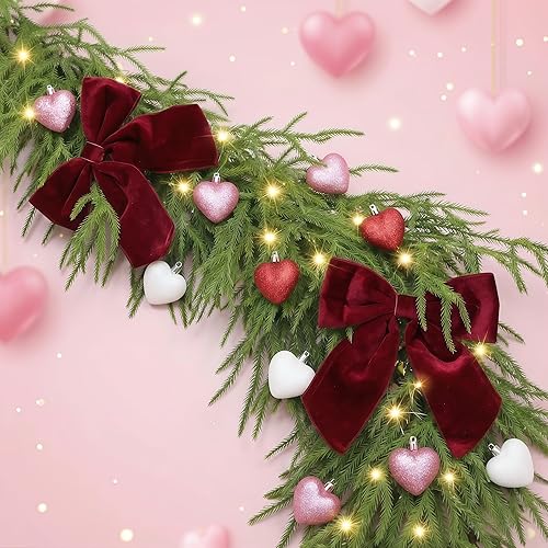 Miniatura 13 de Guirnalda de Navidad de 9 pies con luces, guirnalda de pino artificial con flores iluminada para repisa de chimenea, guirnalda de Navidad de