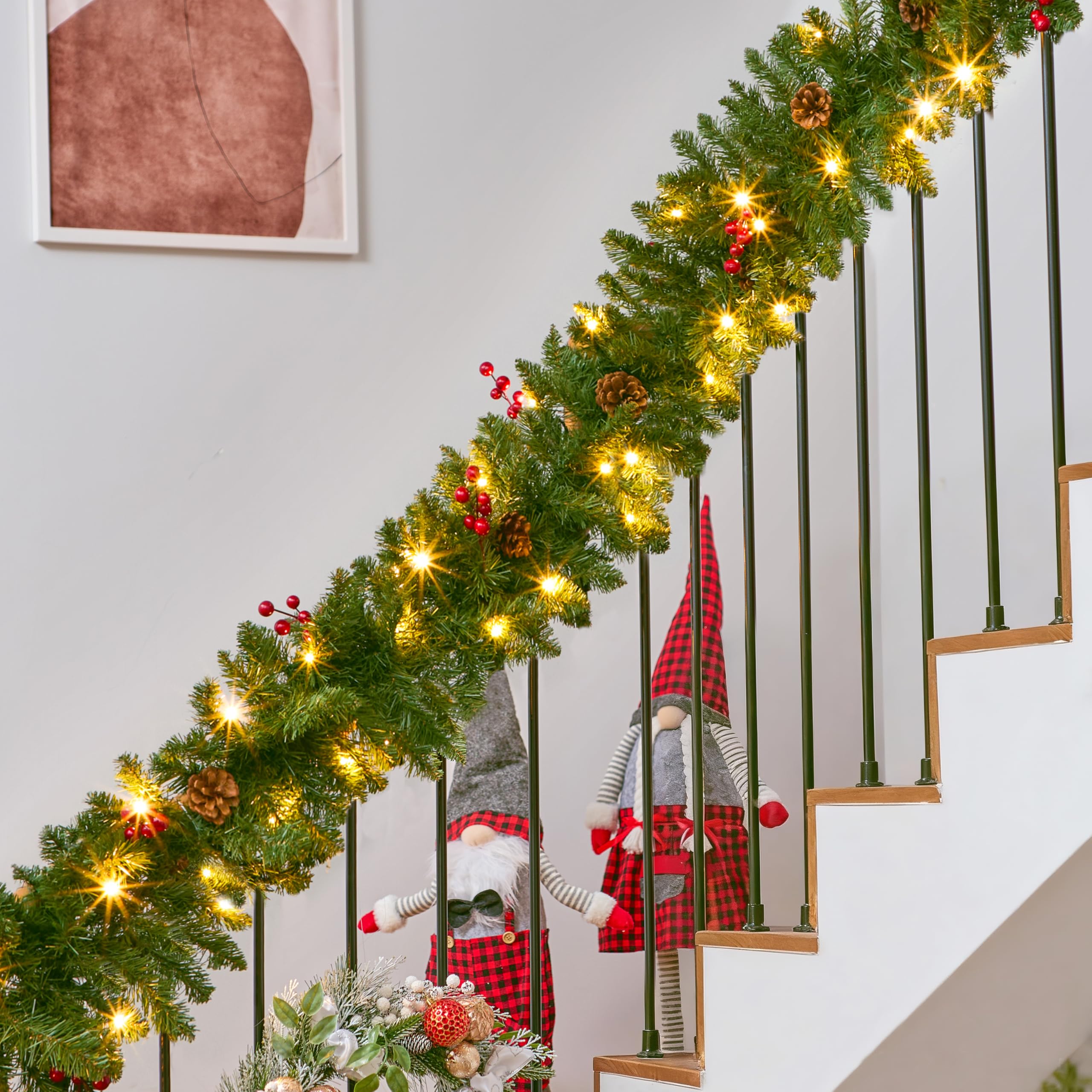 270 cm Guirnalda de Navidad Decoración Led para Árbol Artificial Premium 100 Luces LED Y Piñas Naturales Conectable A Más Guirnaldas