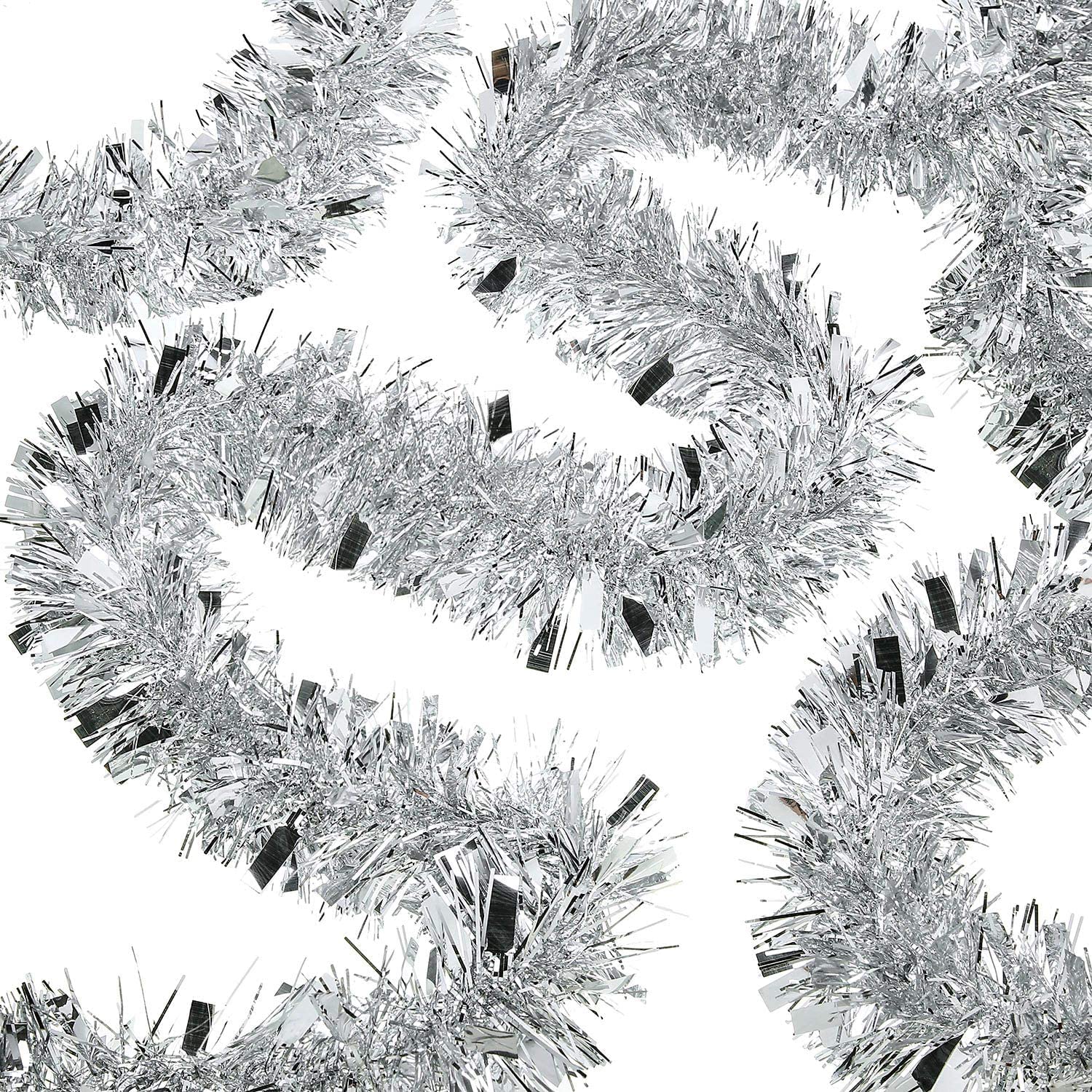 Shatchi Silver 4Pcs Christmas Tinsels 1.8M/6Ft Xmas Metallic Chunky Tinsel Garland For Christmas Tree Hanging Decorations