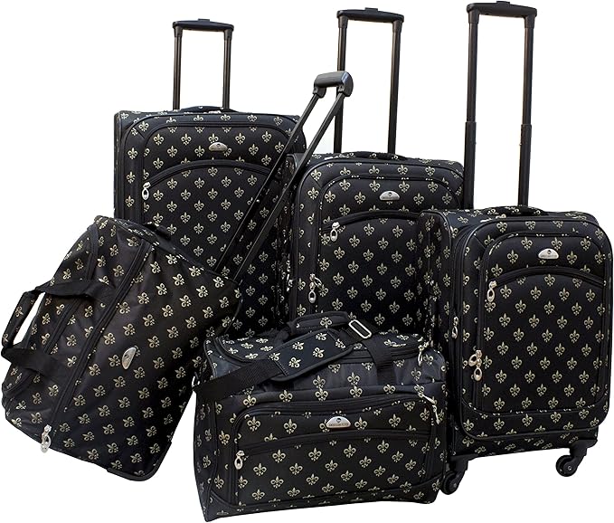 review American Flyer Fleur De Lis 5-Piece Spinner Luggage Set, Black, One Size,85700-5