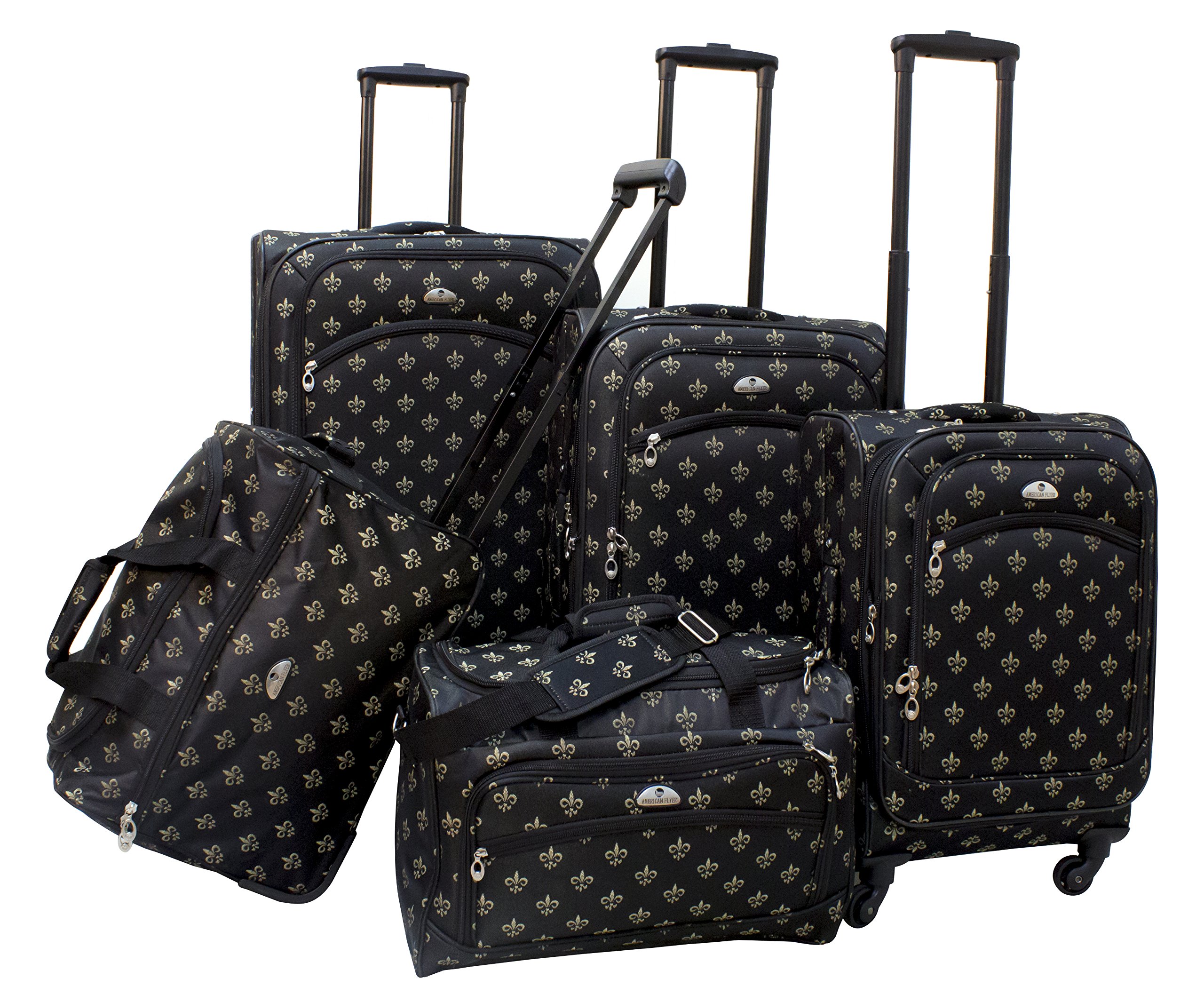 American FlyerFleur De Lis 5-Piece Spinner Luggage Set, Black, One  Size,85700-5