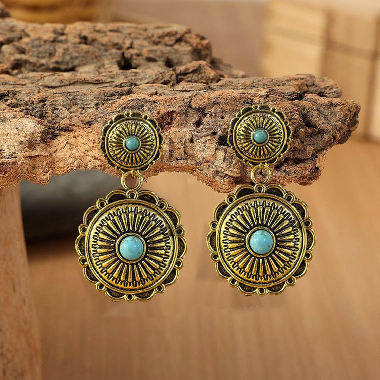 Western Outfit Earrings for Women Country Style Earrings Turquoise Accent Dangle Jewelry for Concerts & Festivals, Lightweight Boho Outfit Accessories - Image 7