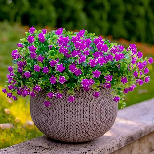 Artificial Flowers Outdoor Fake Plants - 12 Bundles UV Resistant No Fade Faux Plastic Greenery Home Garden Porch Patio Decoration (Mgenta)
