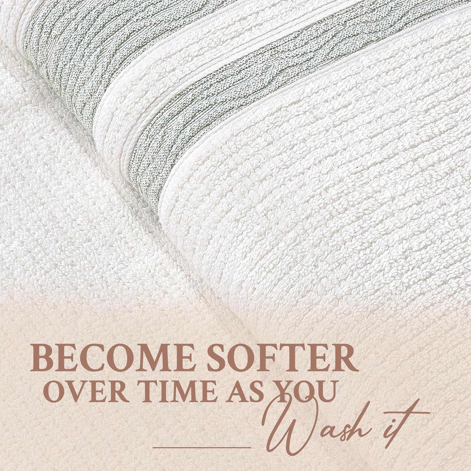 Arconiz Luxury Turkish Cotton Bath Towel Set - 2-Piece XL Bath Towels (30x56), Soft, Quick Dry, Absorbent - Beige/Green, for Bathroom, Spa, Hotel