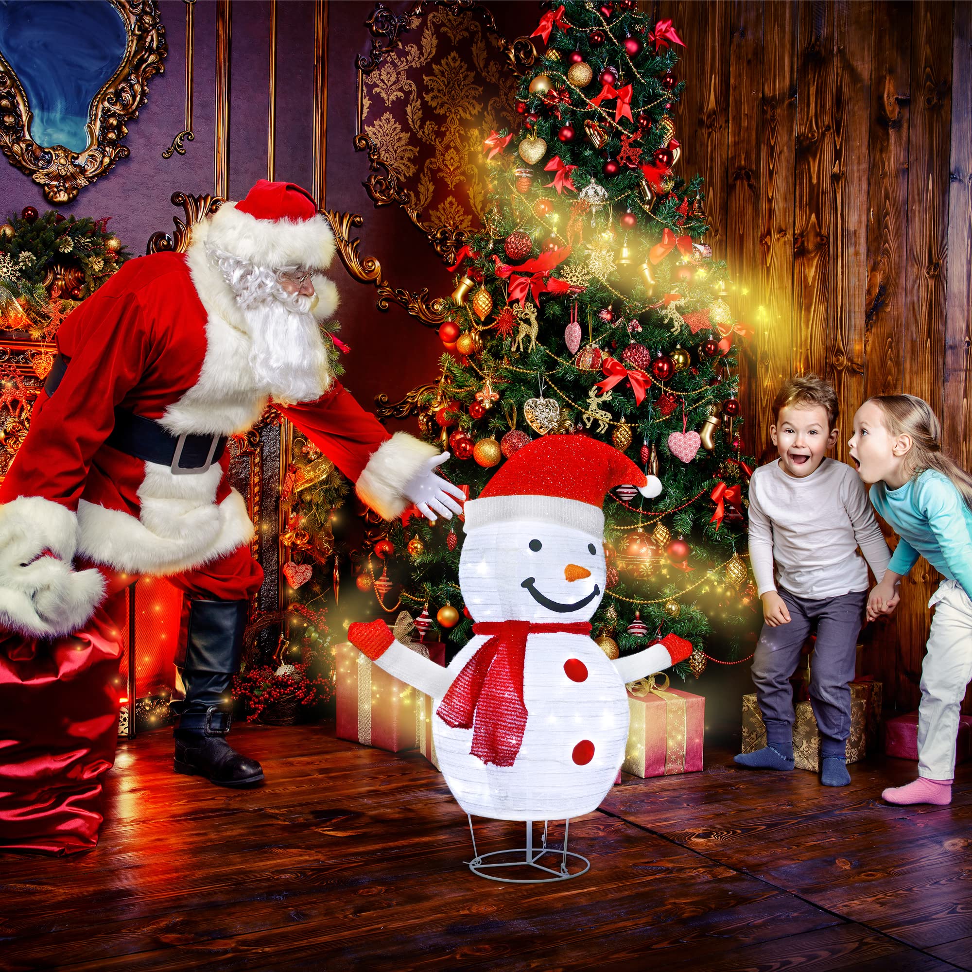 iShabao Pupazzo di Neve 70 cm Pieghevole, Pupazzo di Neve Decorazione Luci Natalizie, 40 LED Luce Bianca Illuminazione Natalizia IP44 Resistente per Addobbi Natale Interni ed Esterni