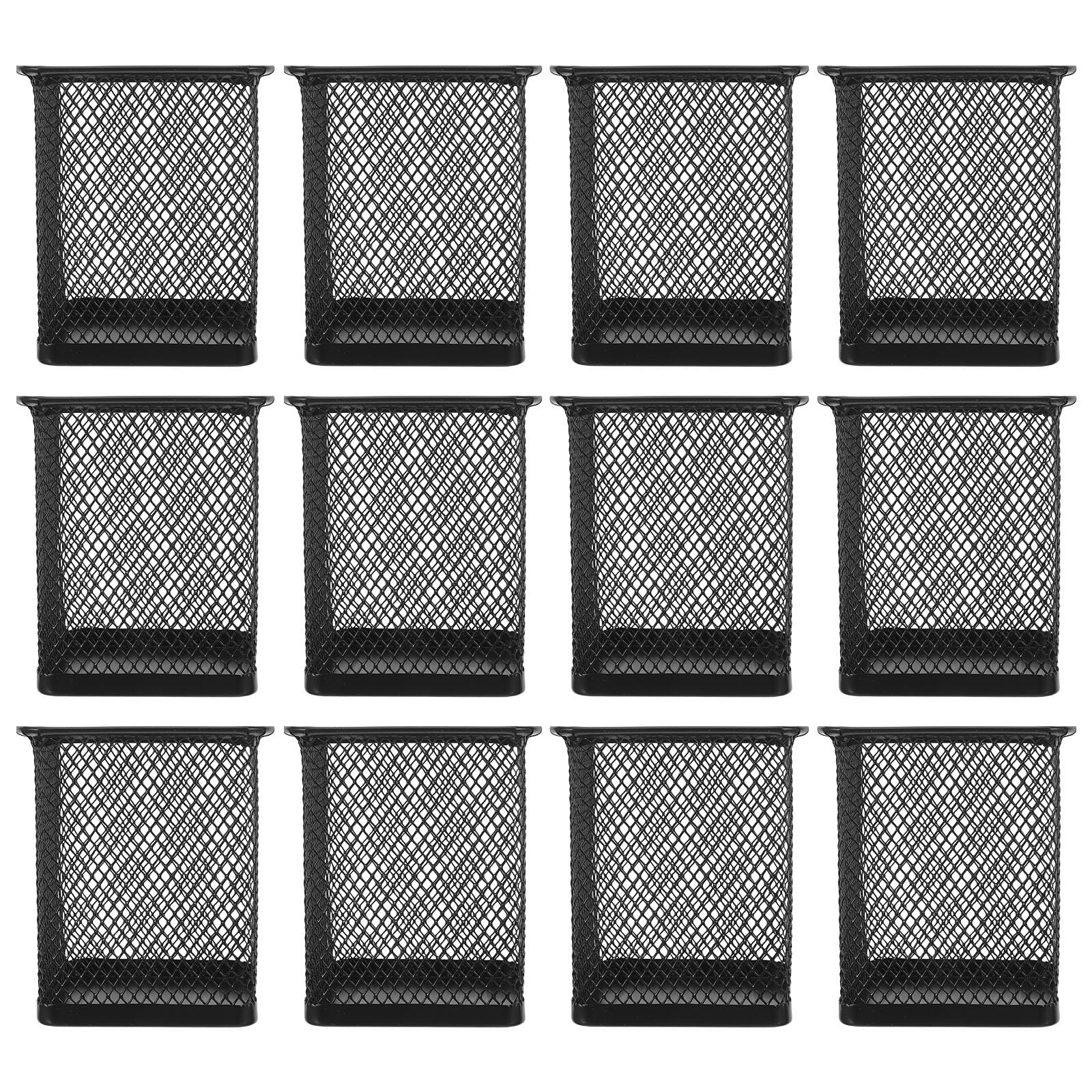 12 portalápices de metal negro, portavasos de malla de alambre hueco para escritorio, organizador de bolígrafos, para oficina, escuela y hogar.