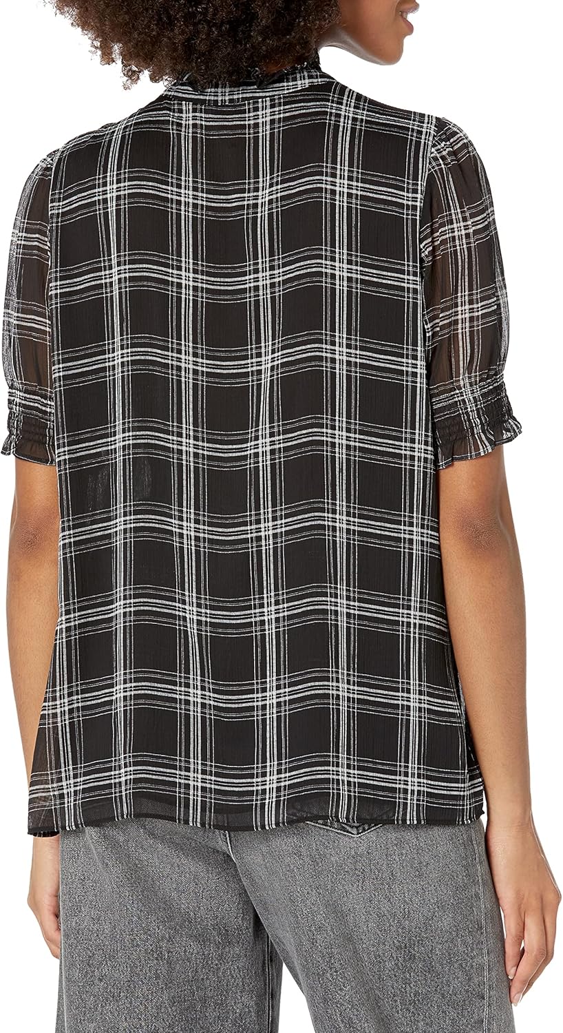Tommy Hilfiger Women's Puff Sleeve Georgette Plaid Top - Image 2