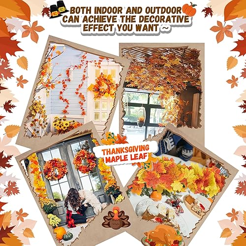 Miniatura 7 de YUNAI Guirnalda de hojas de otoño, decoración de otoño de Acción de Gracias, guirnalda de Navidad para el hogar, hojas de otoño de arce, follaje