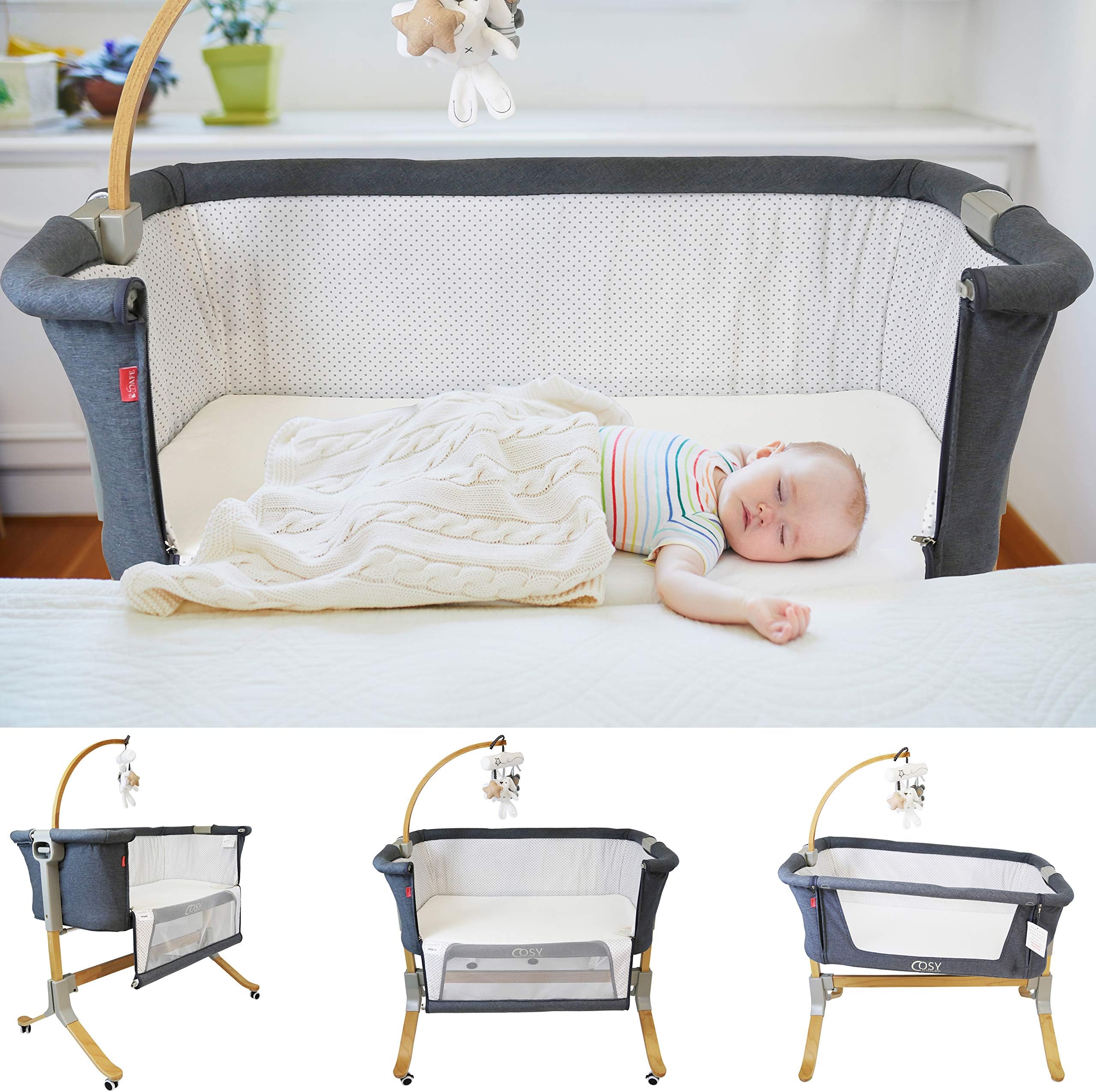 Cosy Cuddler Next2you Bedside Baby Coo Sleeping Crib (Solid Wood) (Dark Grey)