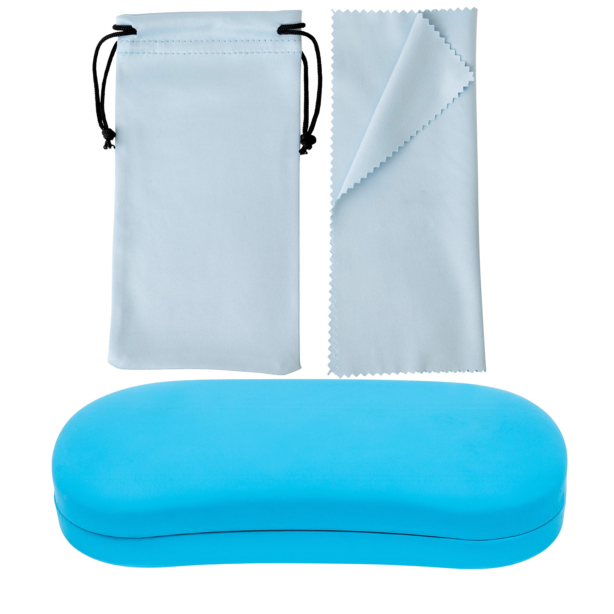 Noble Pack Men's Light Blue Hard Shell Eyeglass Case Holder With Microfiber Cleaning Cloth – Premium Eye Glass Carry Case (Light Blue)