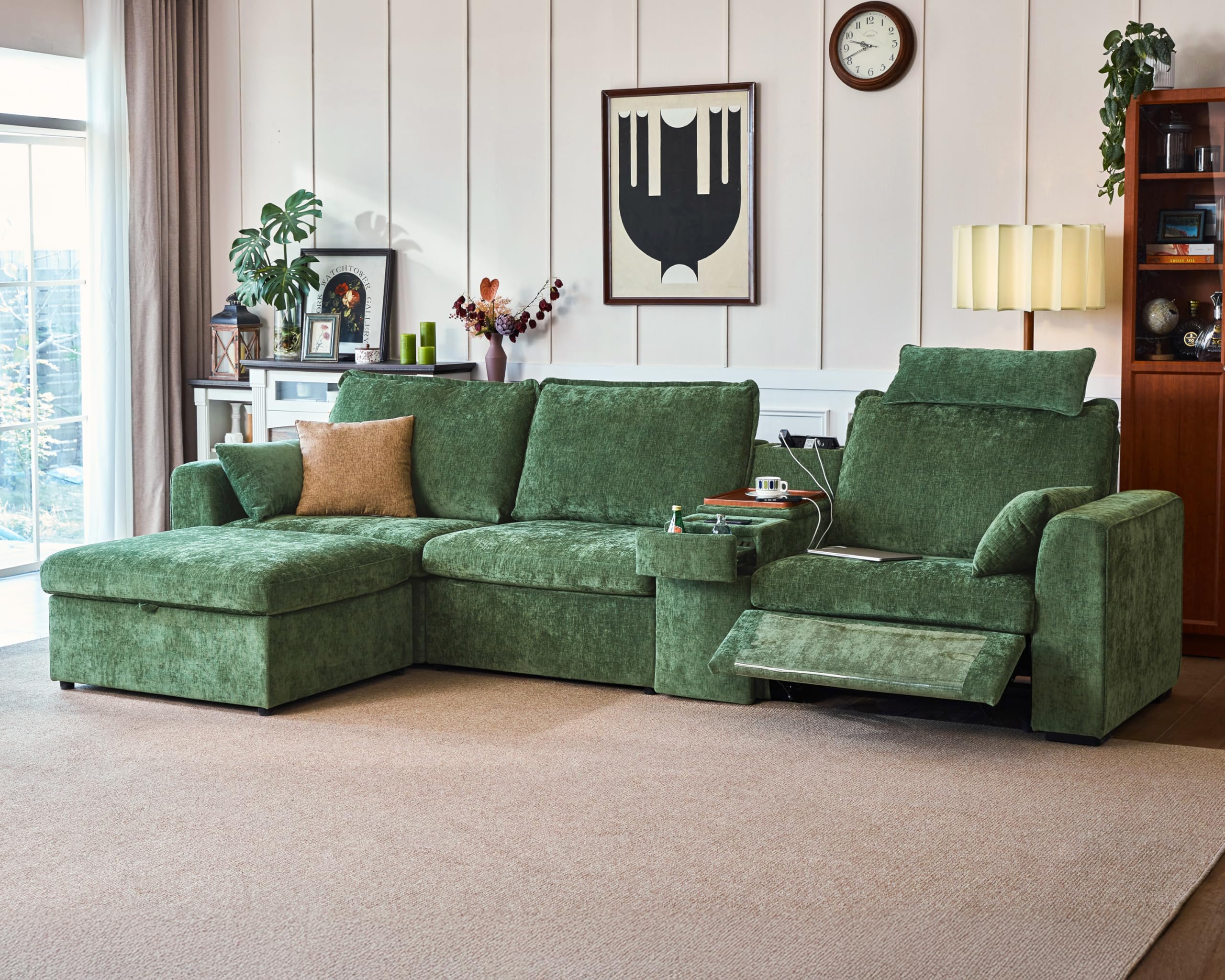 1 Armrests for Olar Oversized Modular Sectional Sofa – Cloud Couch Compatible, Freely Combined with Other Modules by U-connectors, Soft Chenille Fabric, Green; sofa arm only similar to the photo