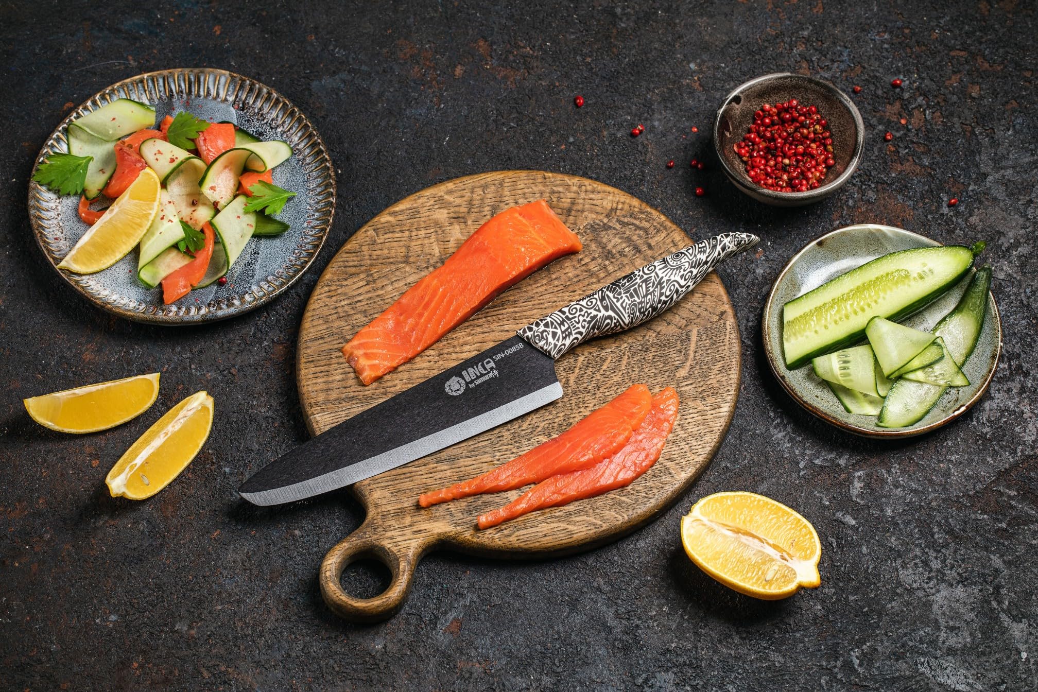 Samura INCA 7.4" Chef's Knife with Black Zirconia Ceramic Blade - High-Quality Japanese Steel Kitchen Knife for Precision Cooking and Effortless Food Preparation