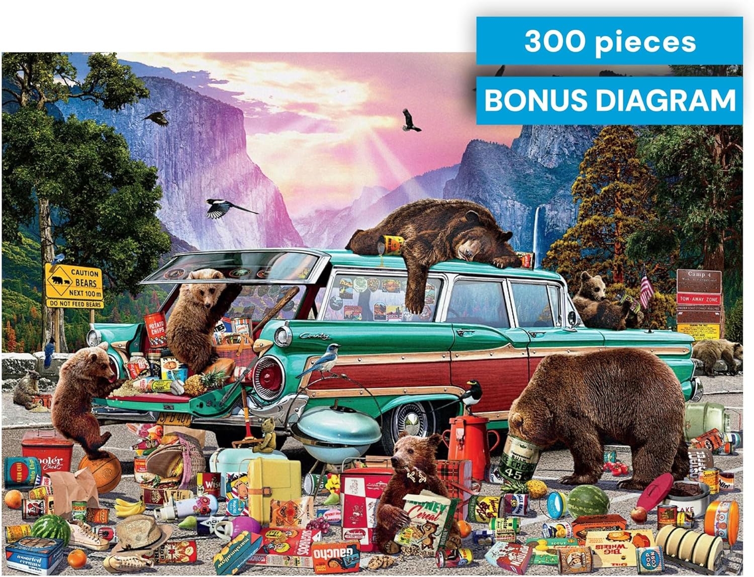 Buffalo Games - Garry Walton Yosemite Picnic 300 Piece Jigsaw Puzzle for Adults 14 and up - Challenging Puzzle Perfect for Game Nights - Colorful Puzzles – Precision-Cut Pieces, Beautiful Artwork